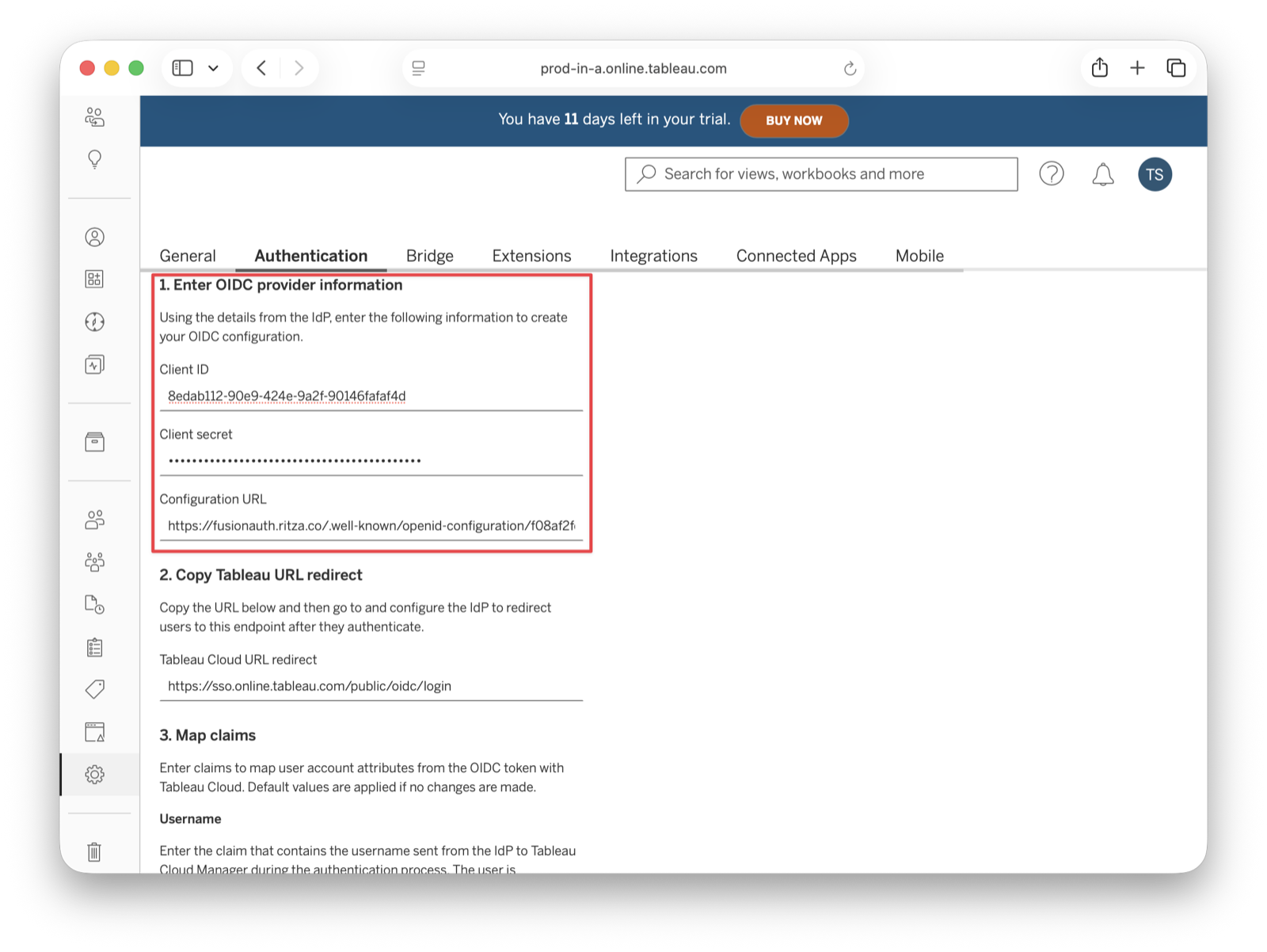 Enter OIDC configuration details.