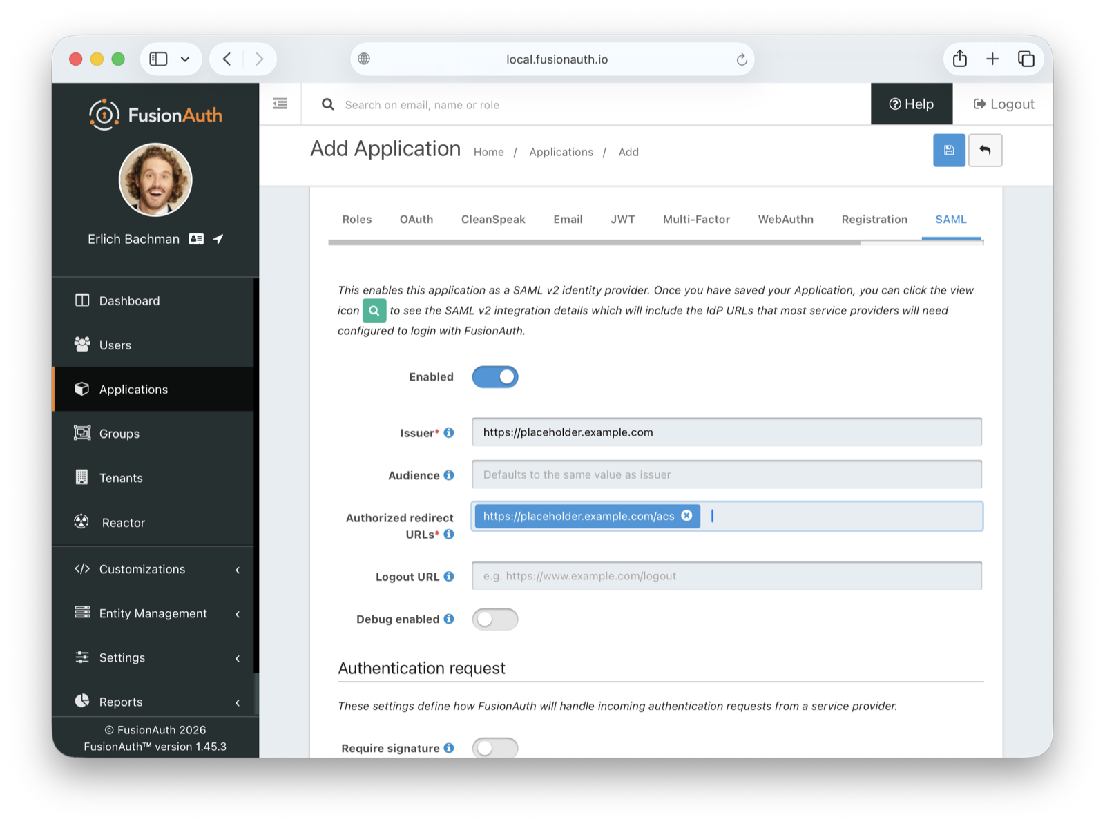 Configure SAML settings.