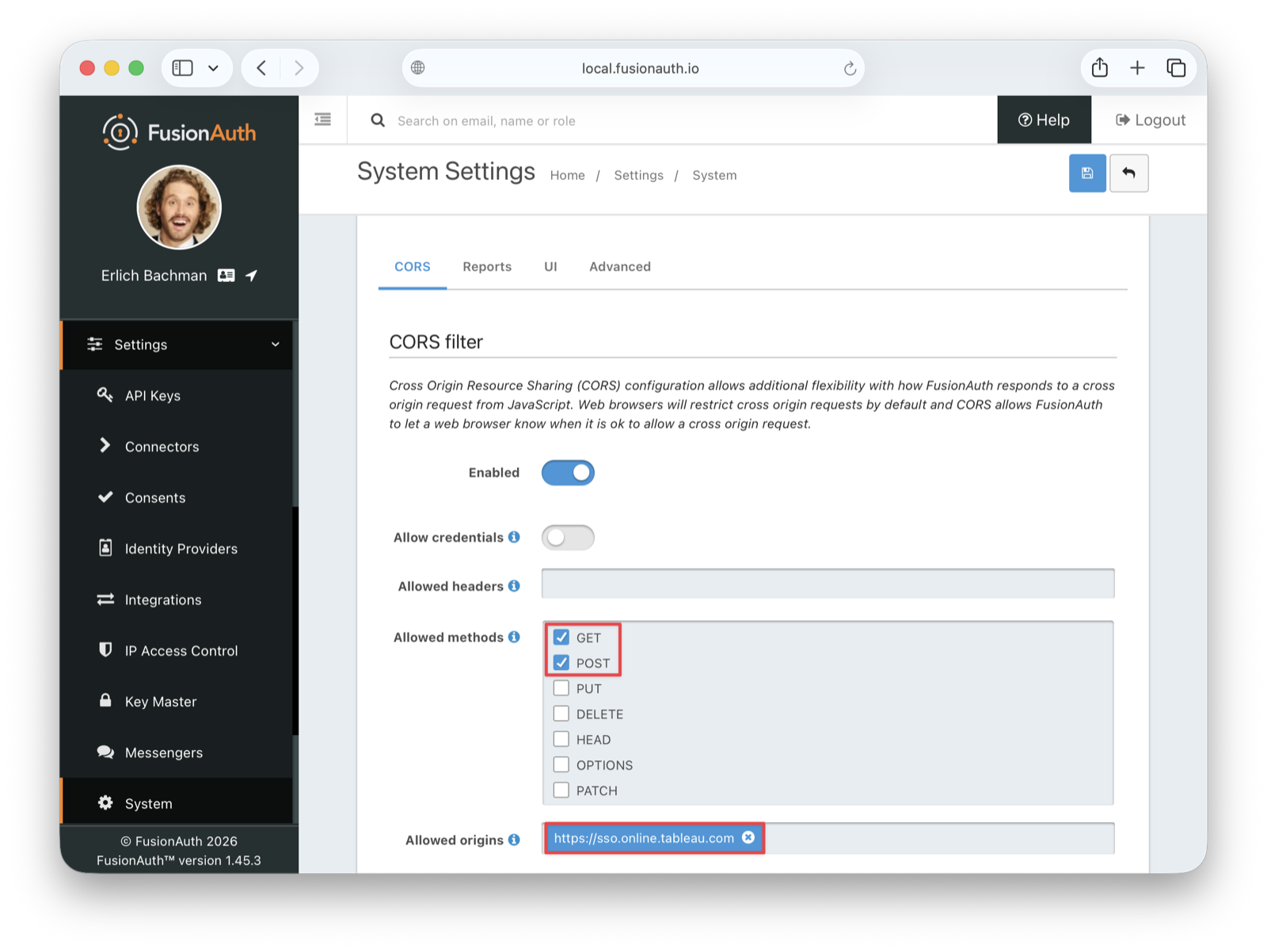 CORS configuration for Tableau Cloud.