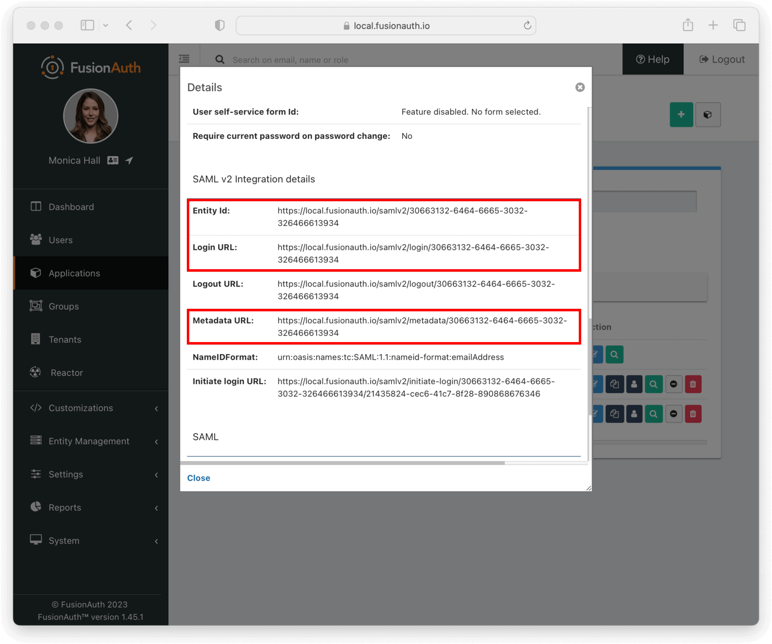 Getting the SAML integration details.