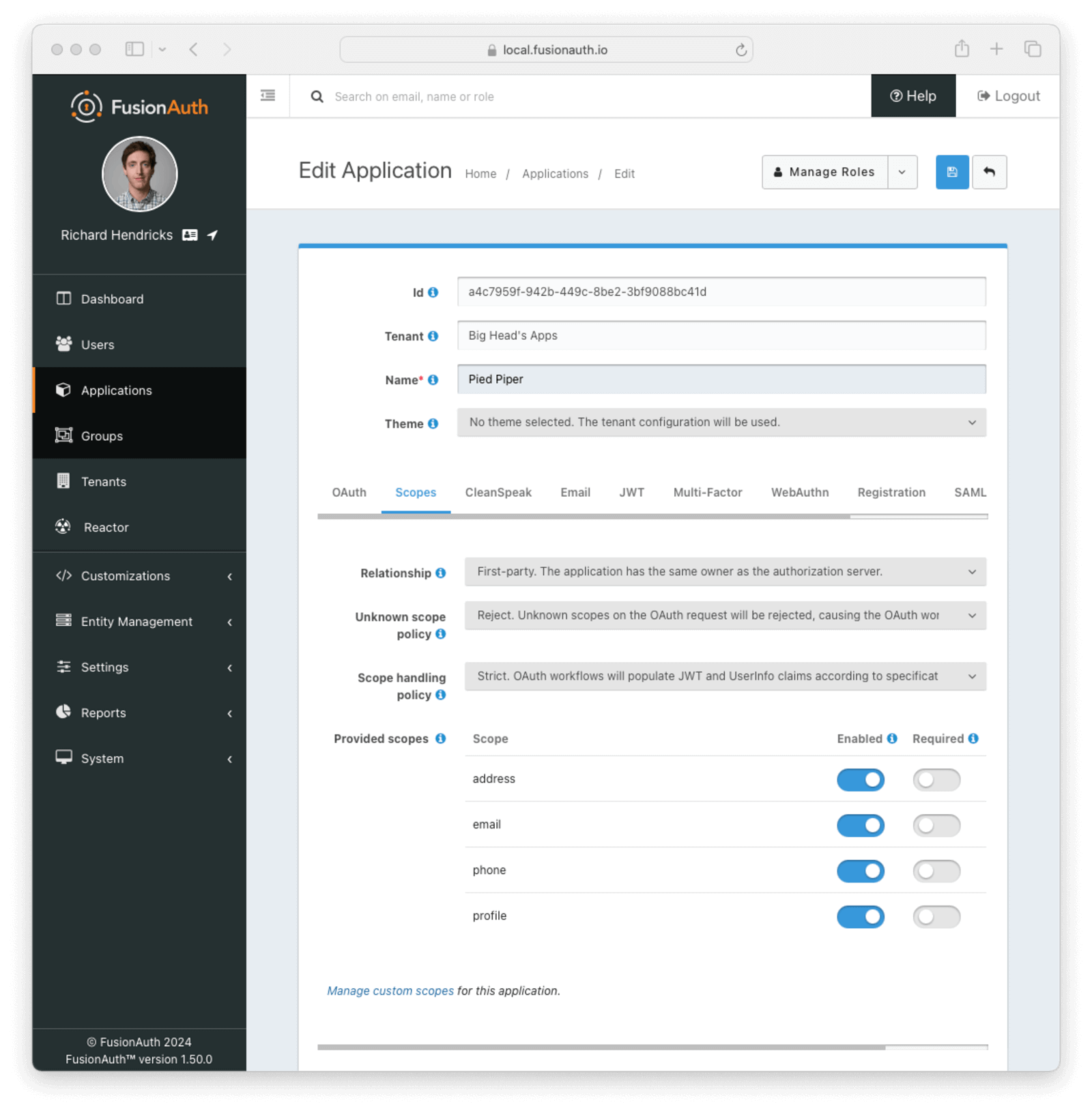 Application Scopes Configuration