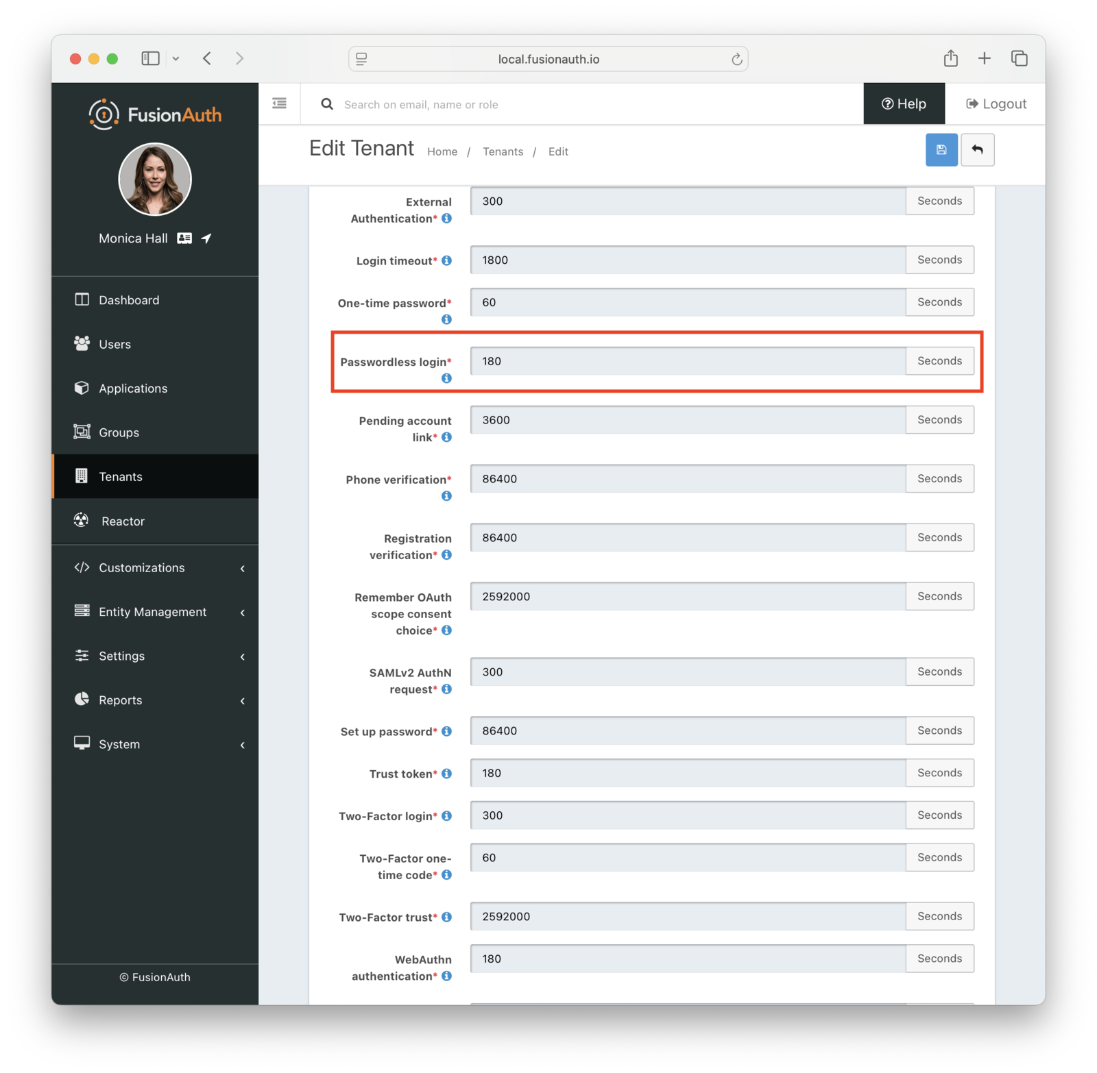The tenant settings to customize code lifetime.