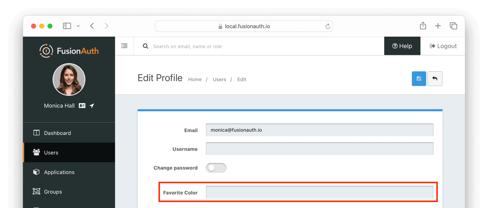 Admin User Form after adding a custom field.