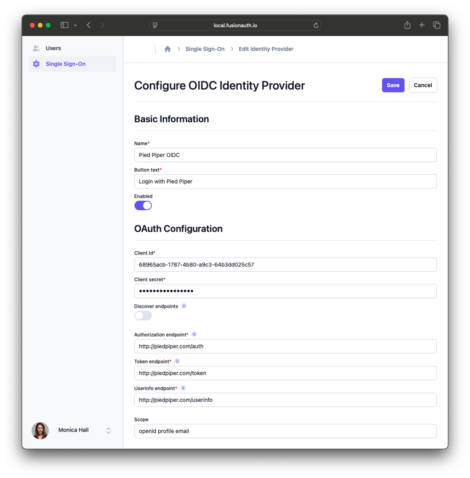 Edit identity provider
