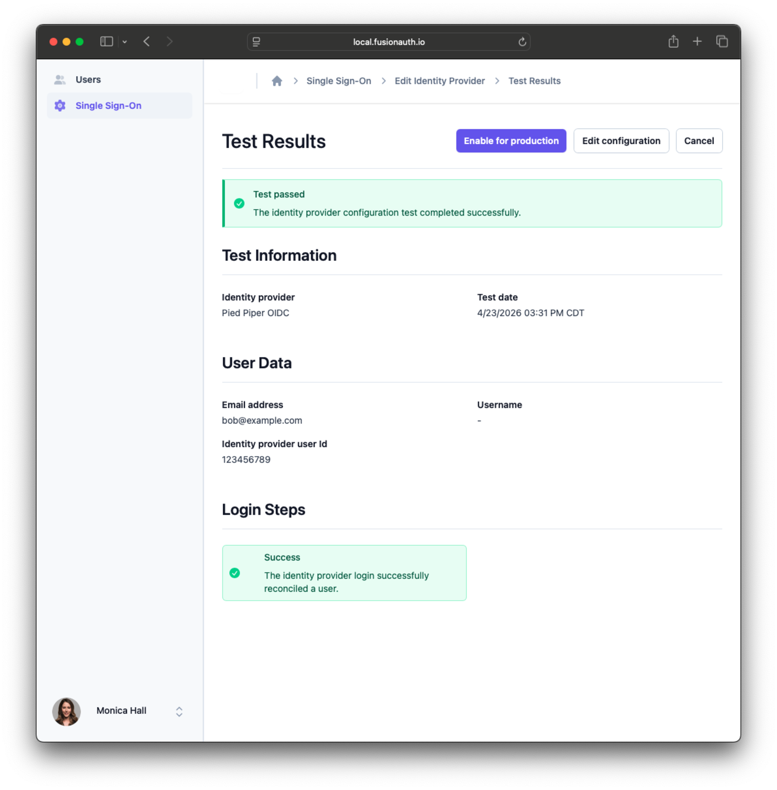 Connection Test Completion View