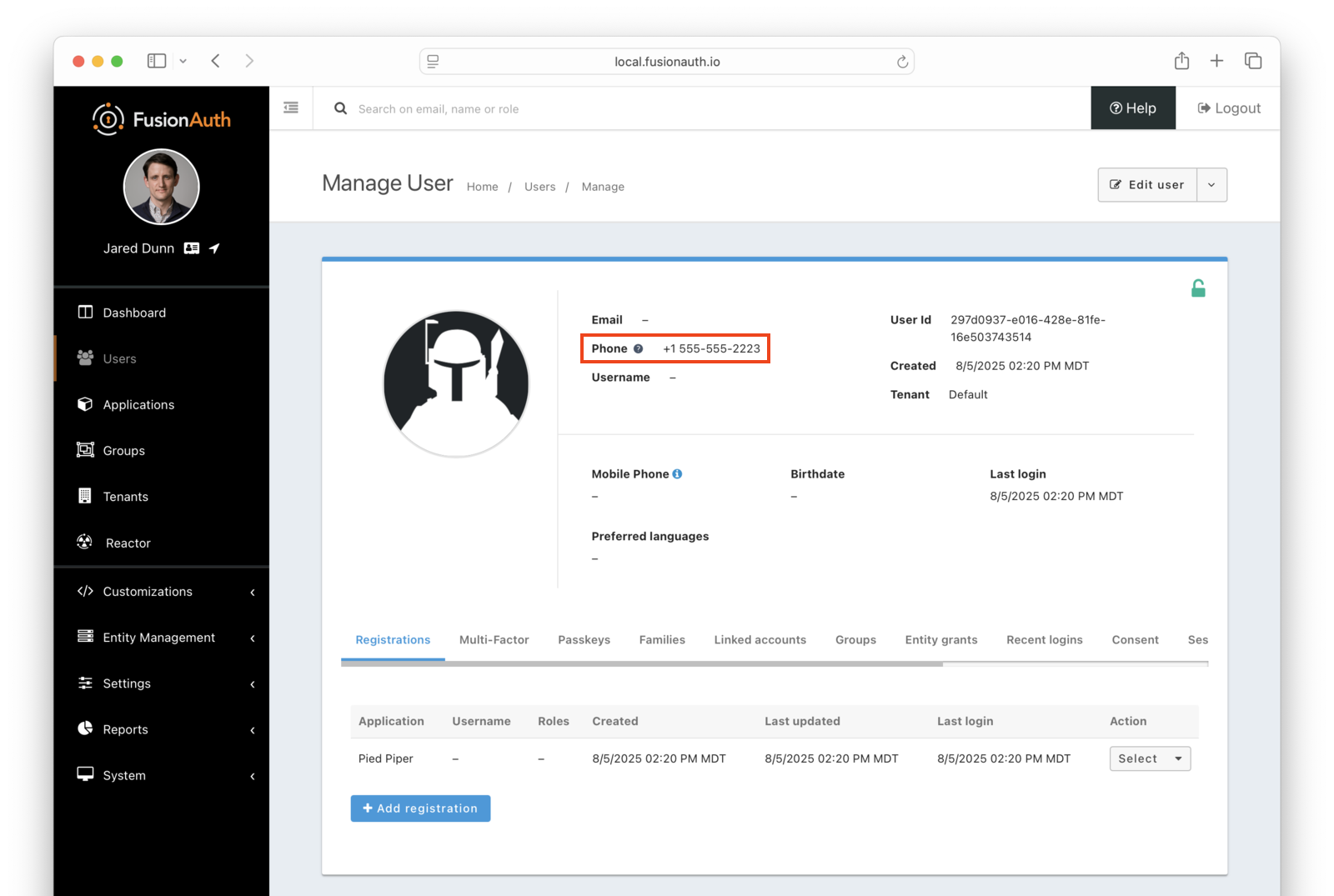 Unverified user details screen