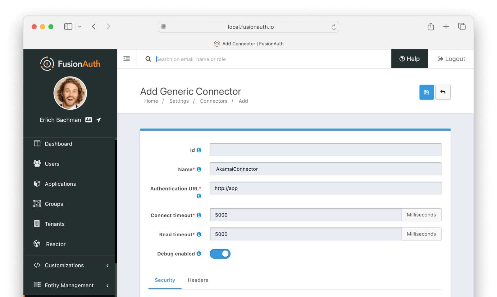 Connector details in FusionAuth
