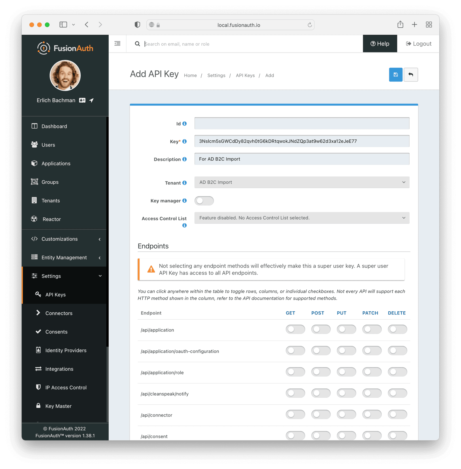 Adding an API key