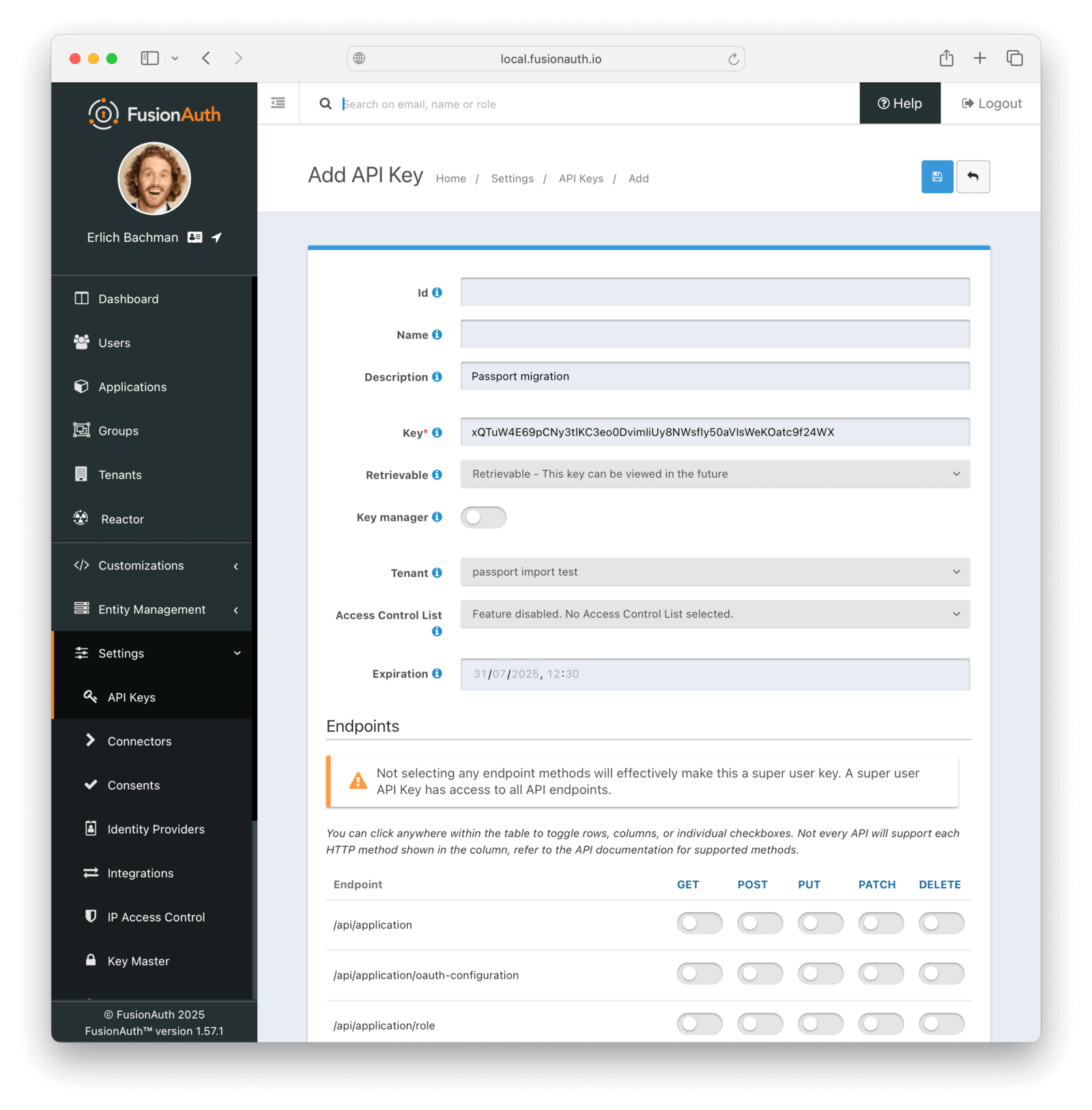 Adding an API key