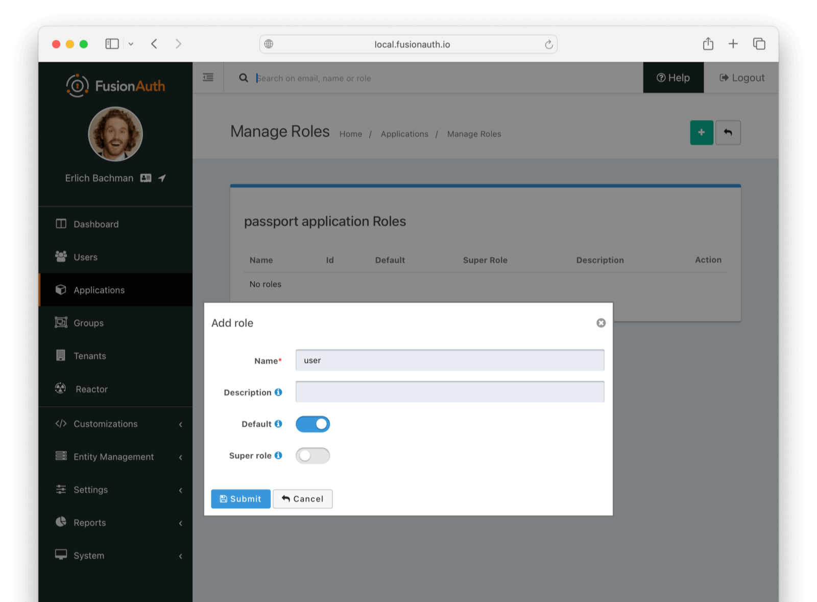 Configuring a role.