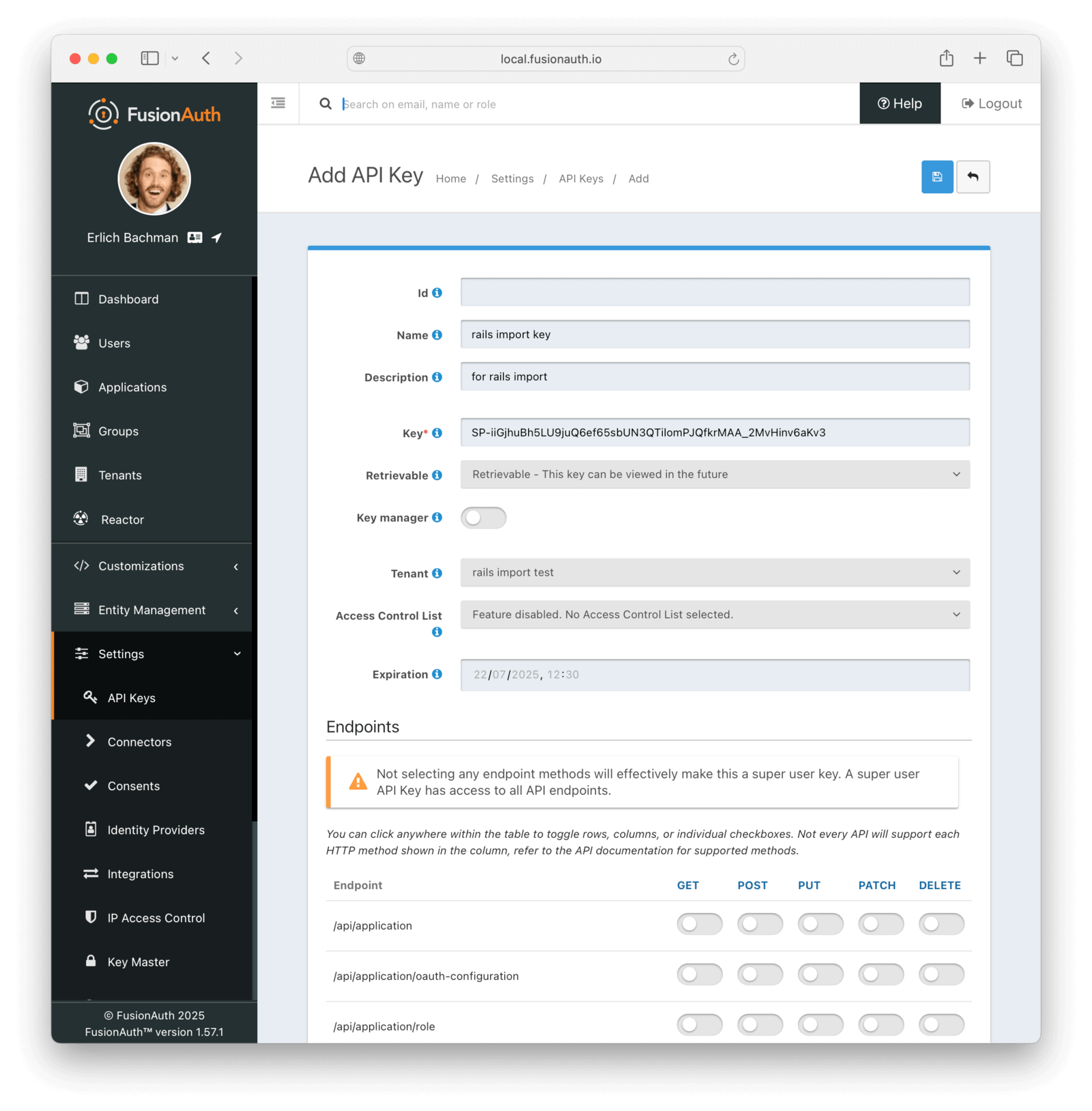 Adding an API key