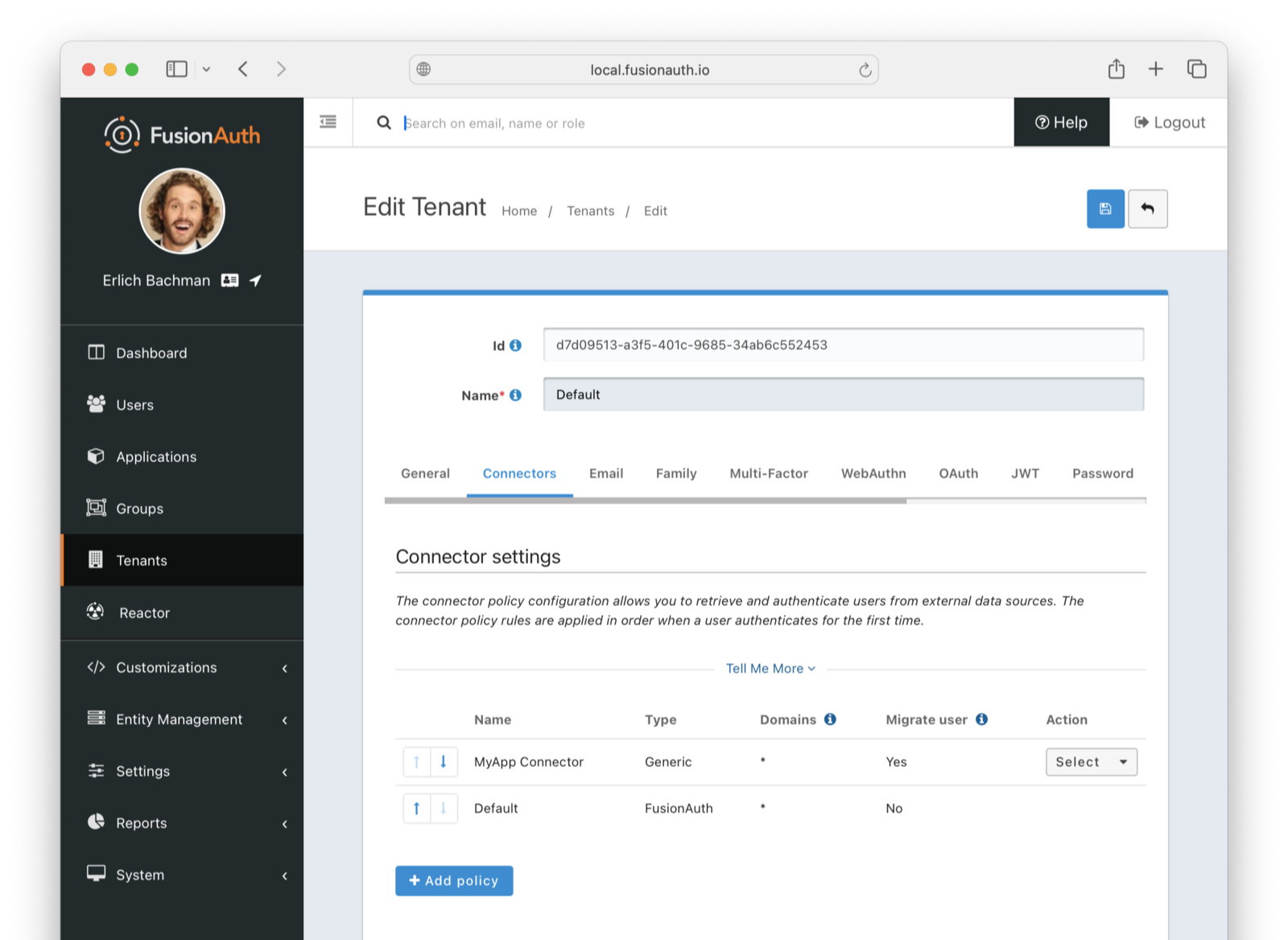 Connector policy list in FusionAuth