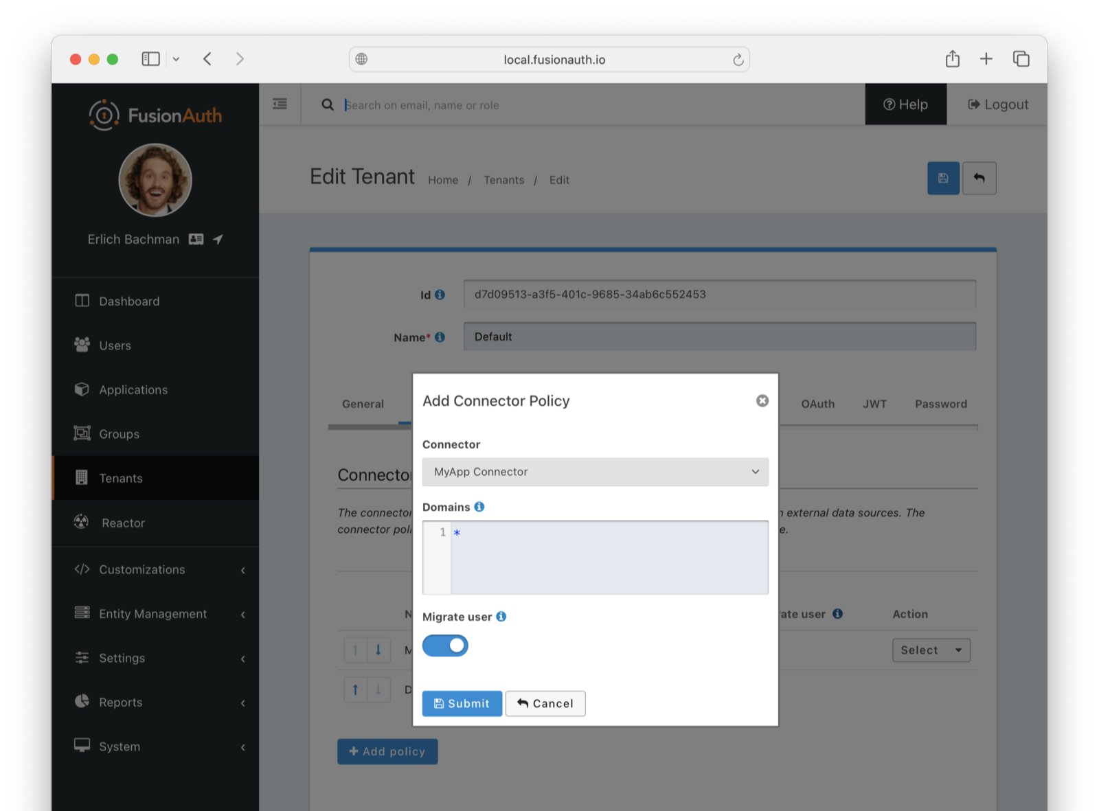 Connector policy details in FusionAuth.