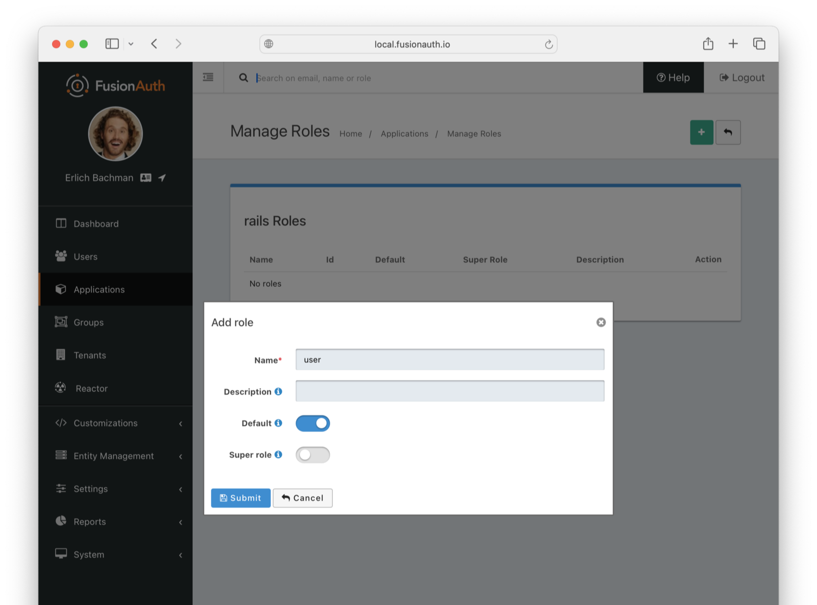Configuring a role.
