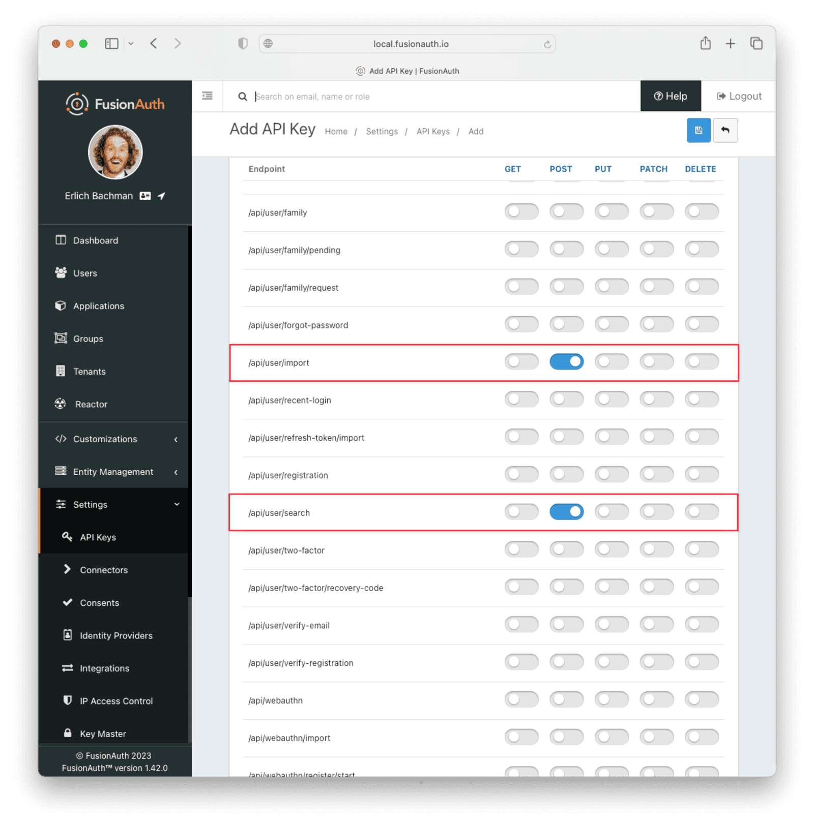 Setting API key permissions