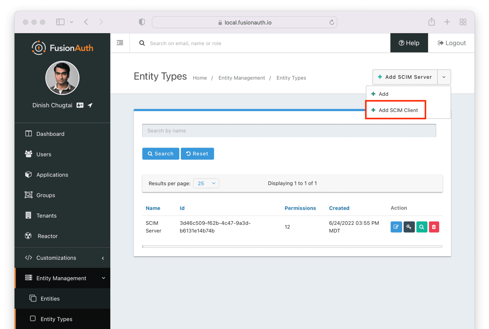 Adding the SCIM client entity type.