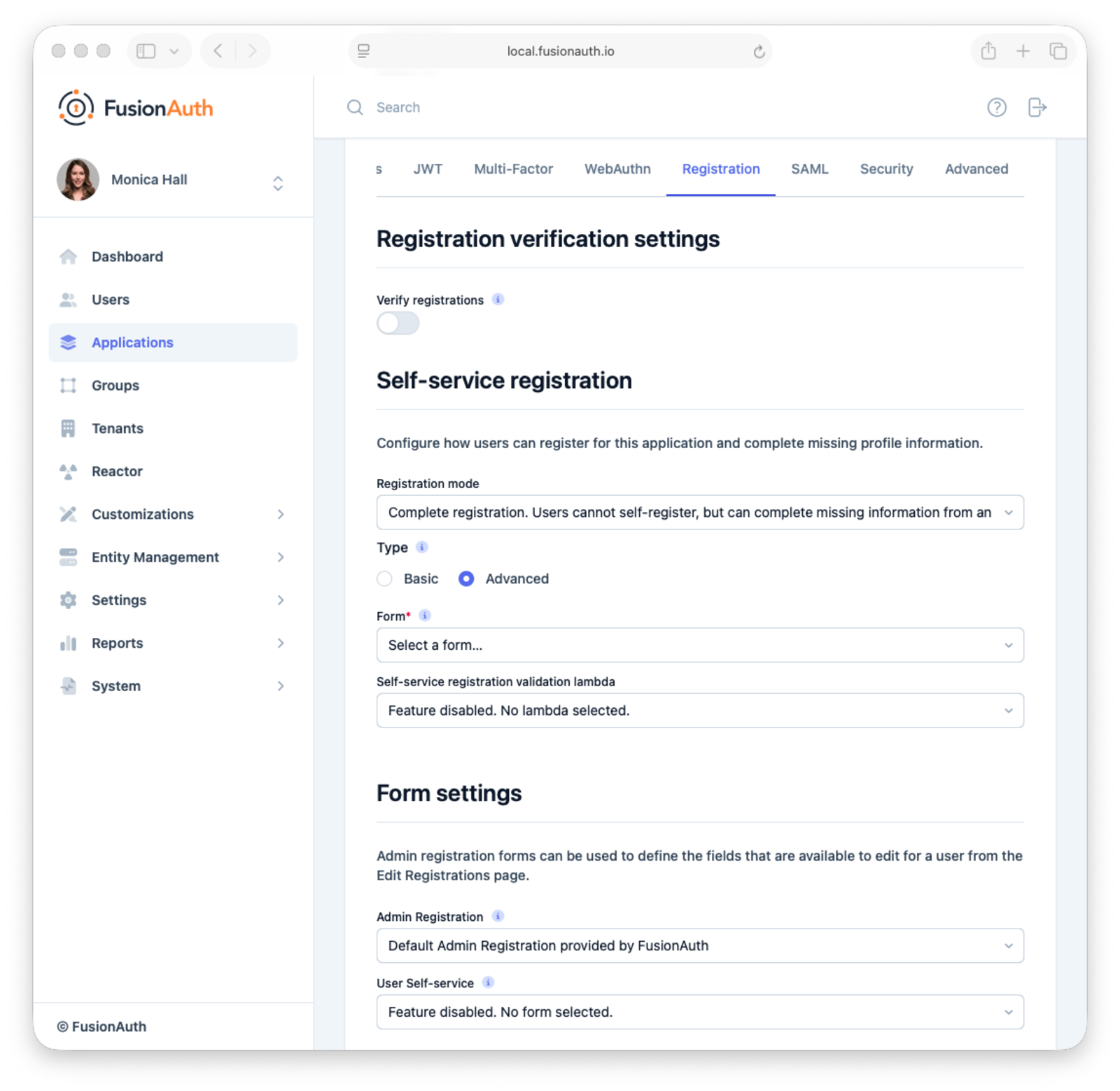 Complete Registration Settings