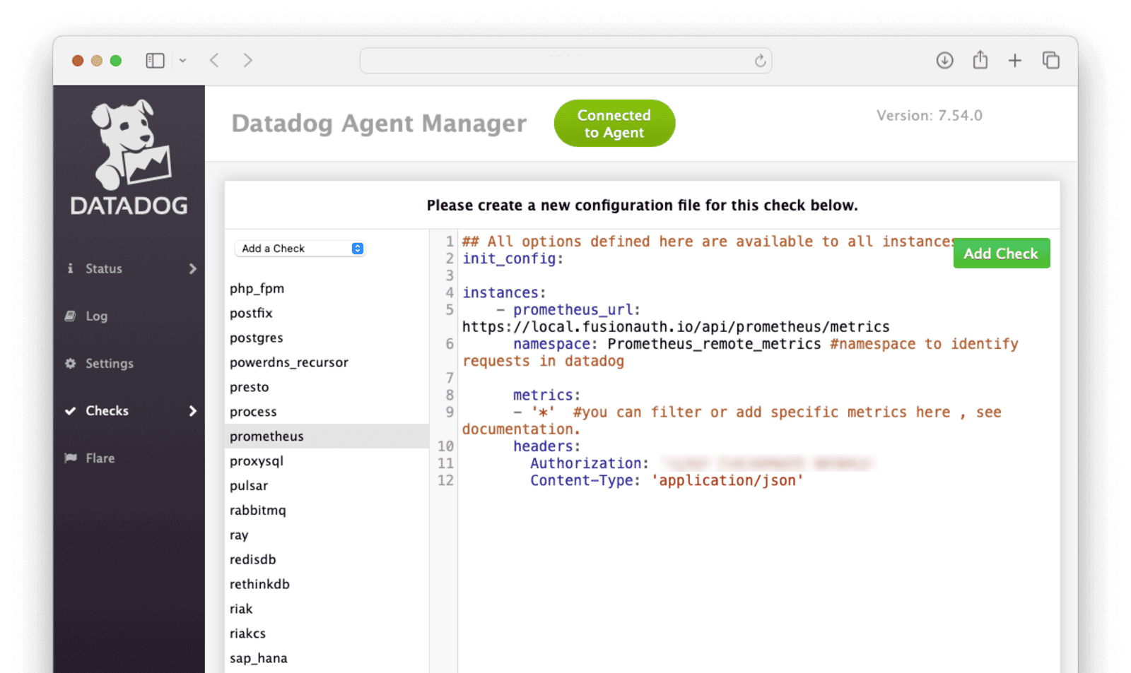 Datadog agent Prometheus config