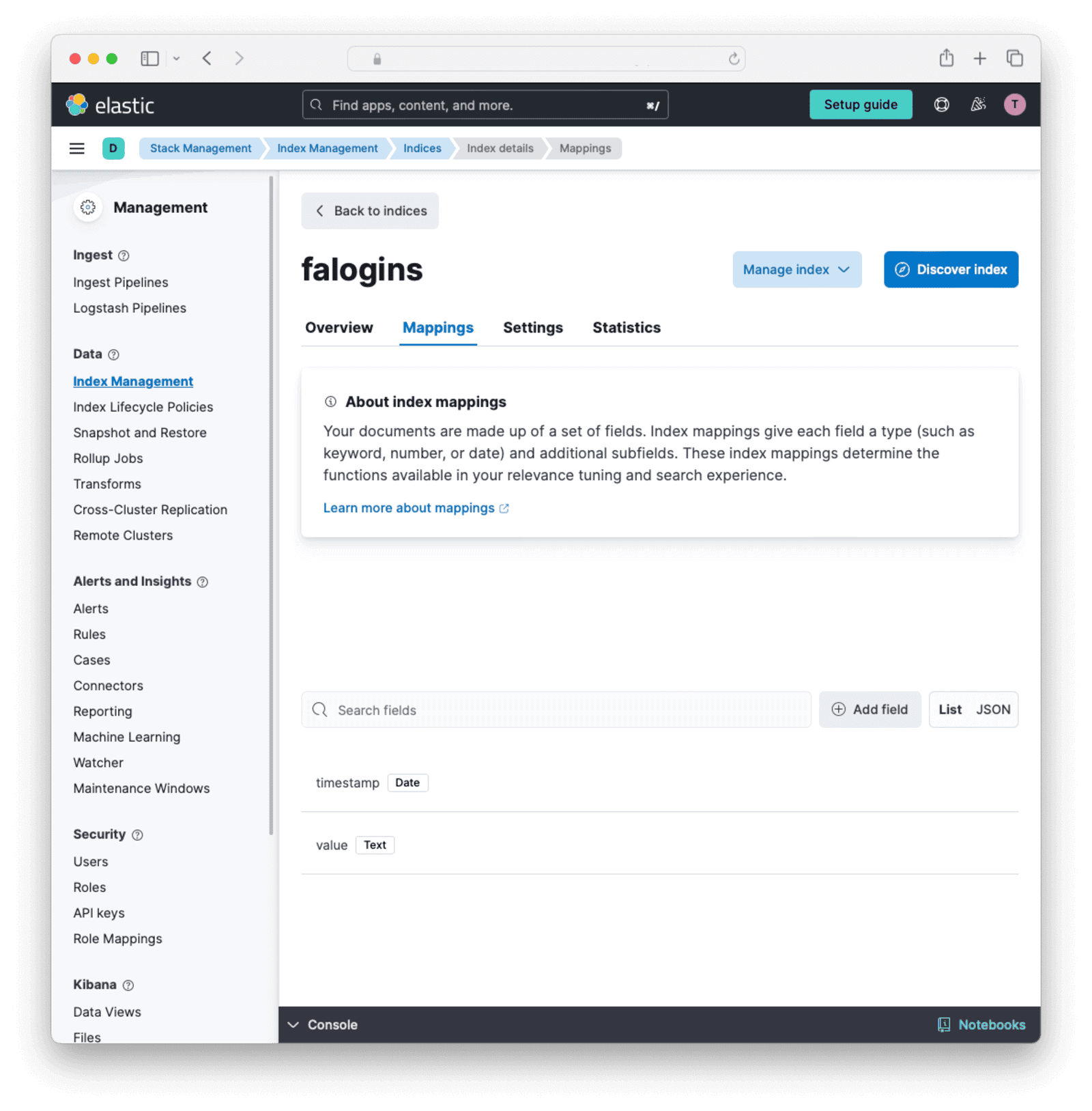 Index mappings in Elastic