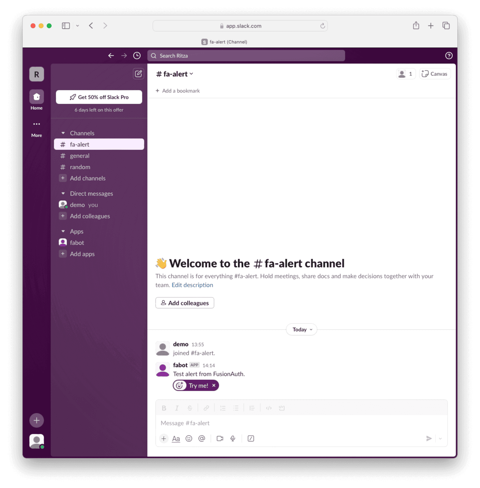 Testing posting a message to Slack