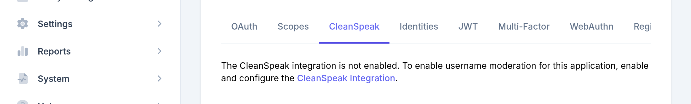 Application CleanSpeak configuration