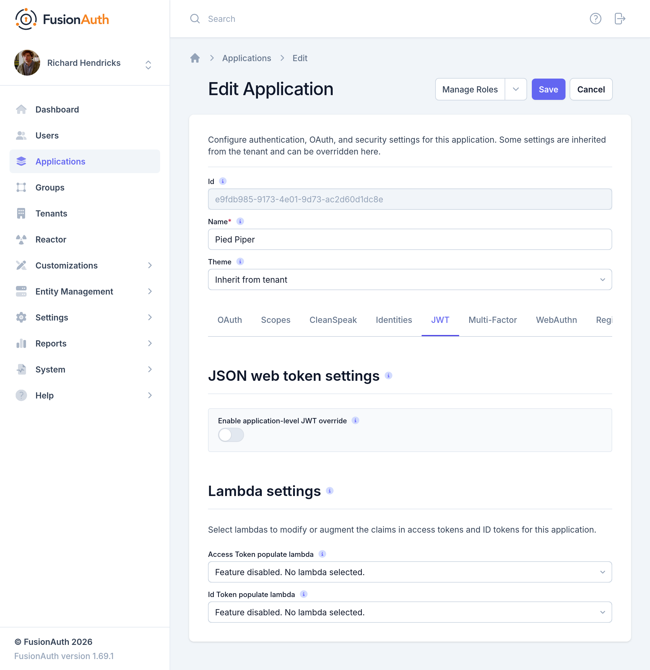 Application JWT disabled