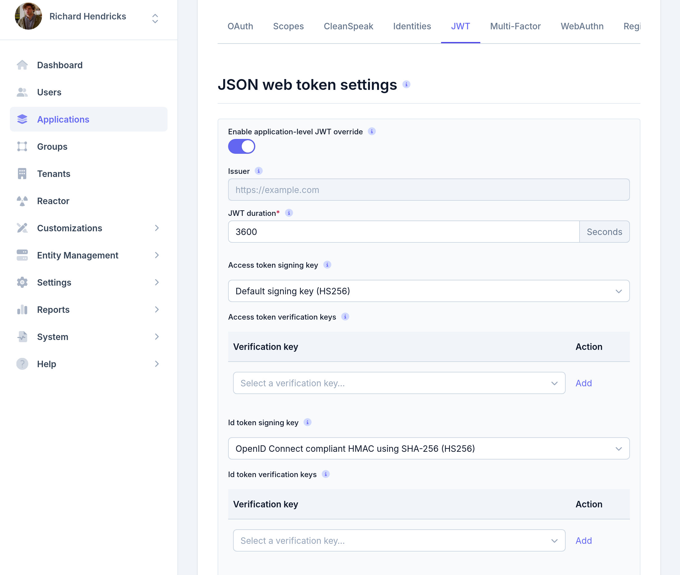 Application JWT enabled