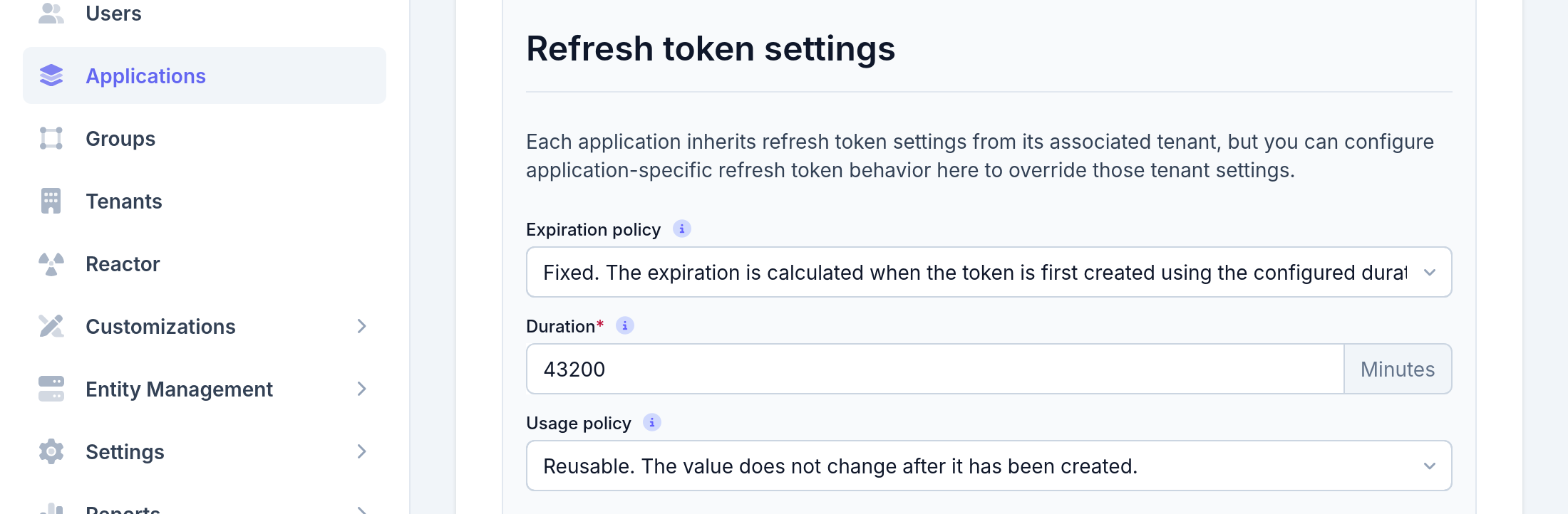 Application Refresh Token configuration