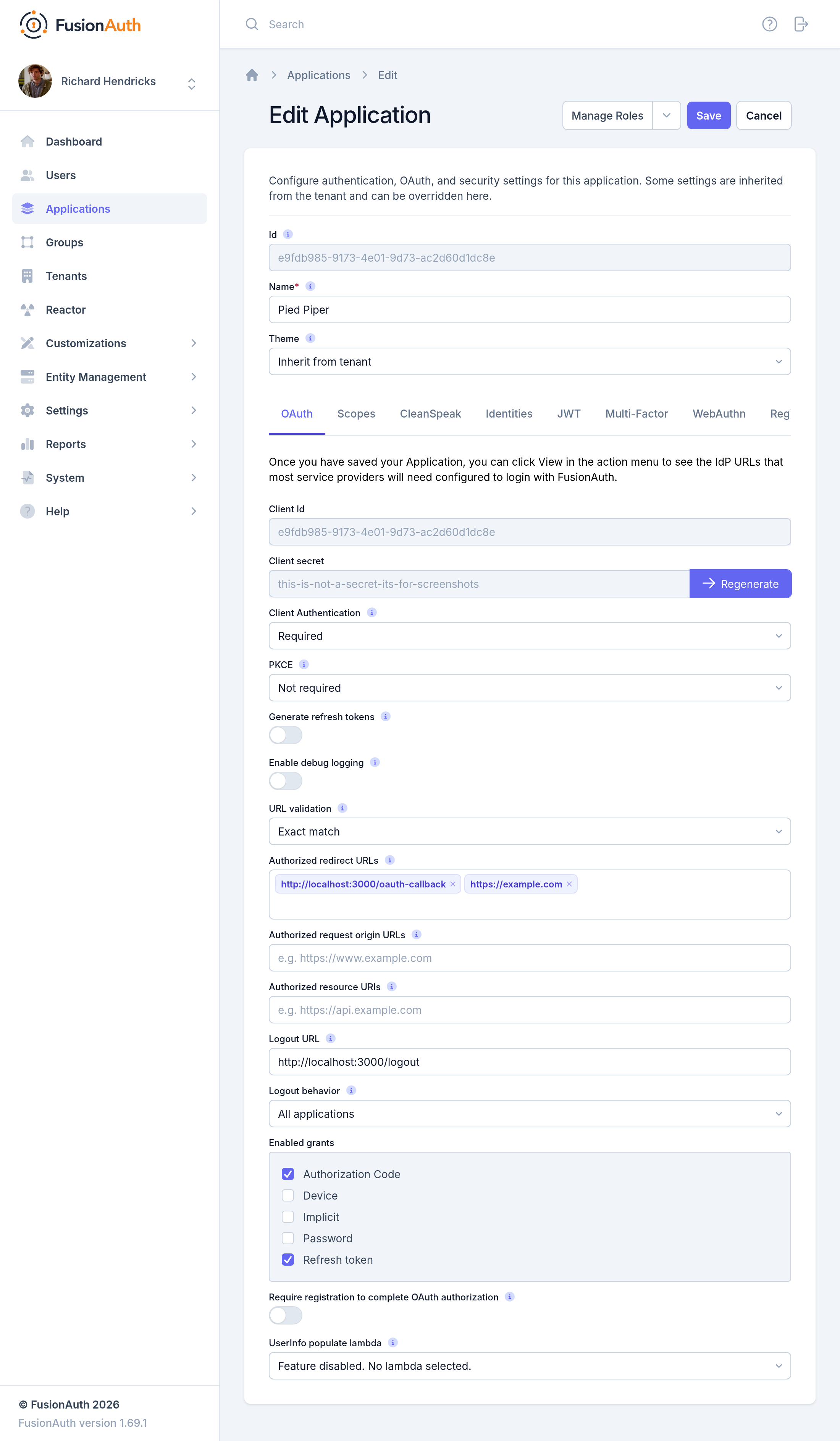Application OAuth configuration