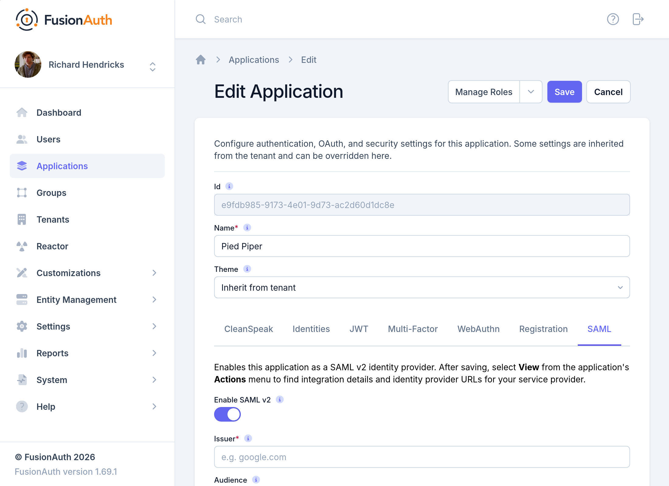 Application SAML enabled