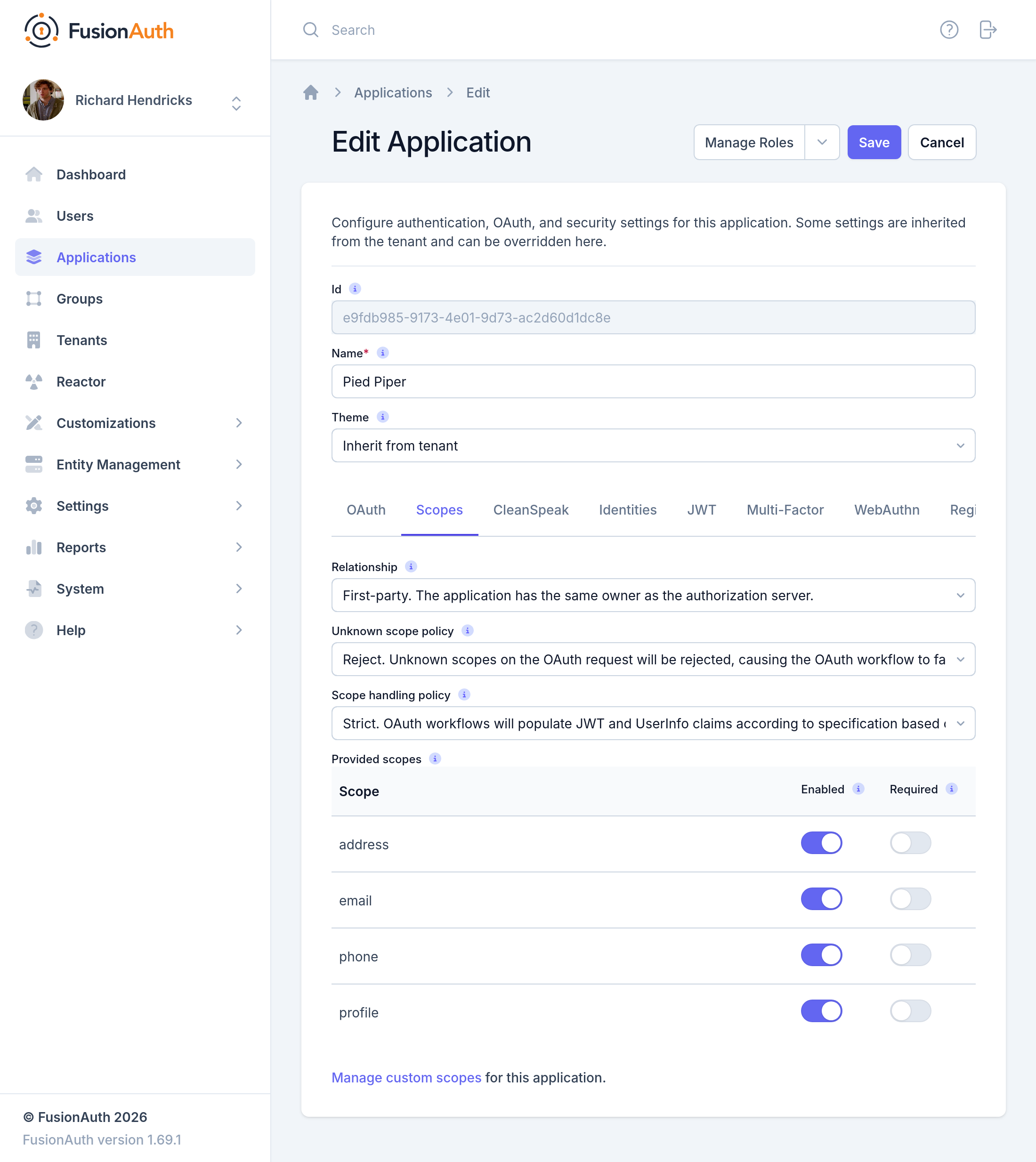Application Scopes configuration