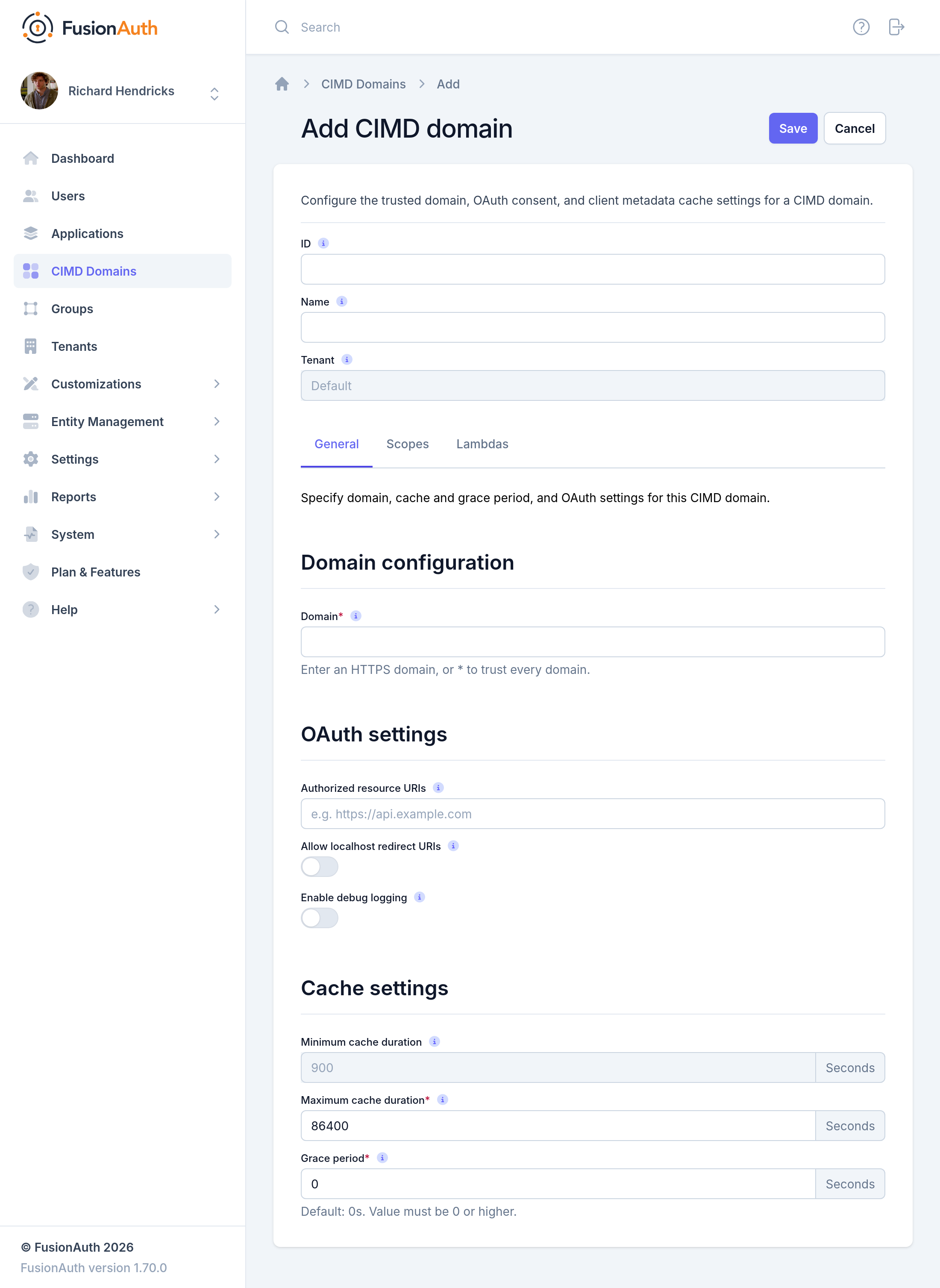 The Add CIMD domain form.