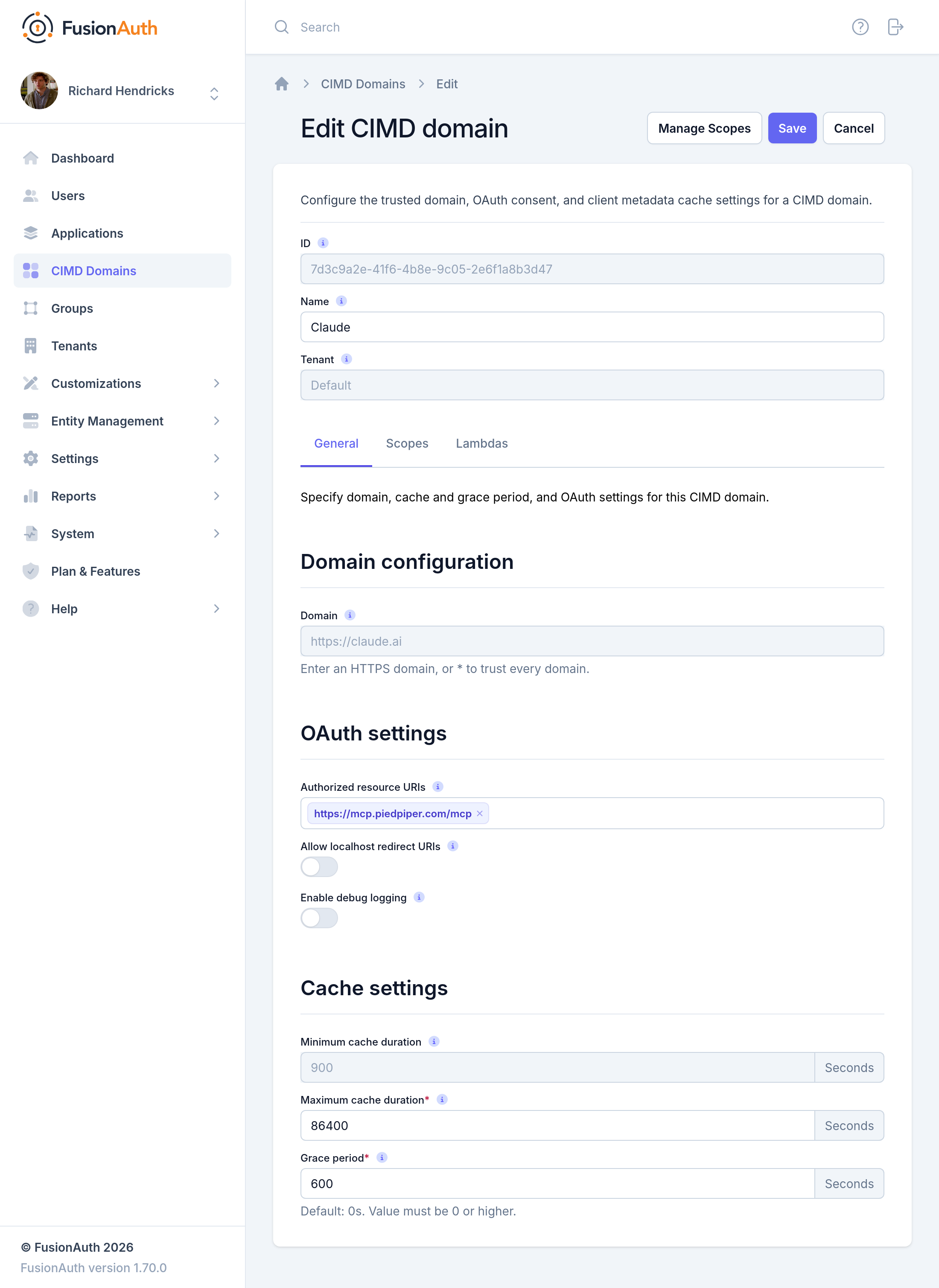 The Edit CIMD domain form.