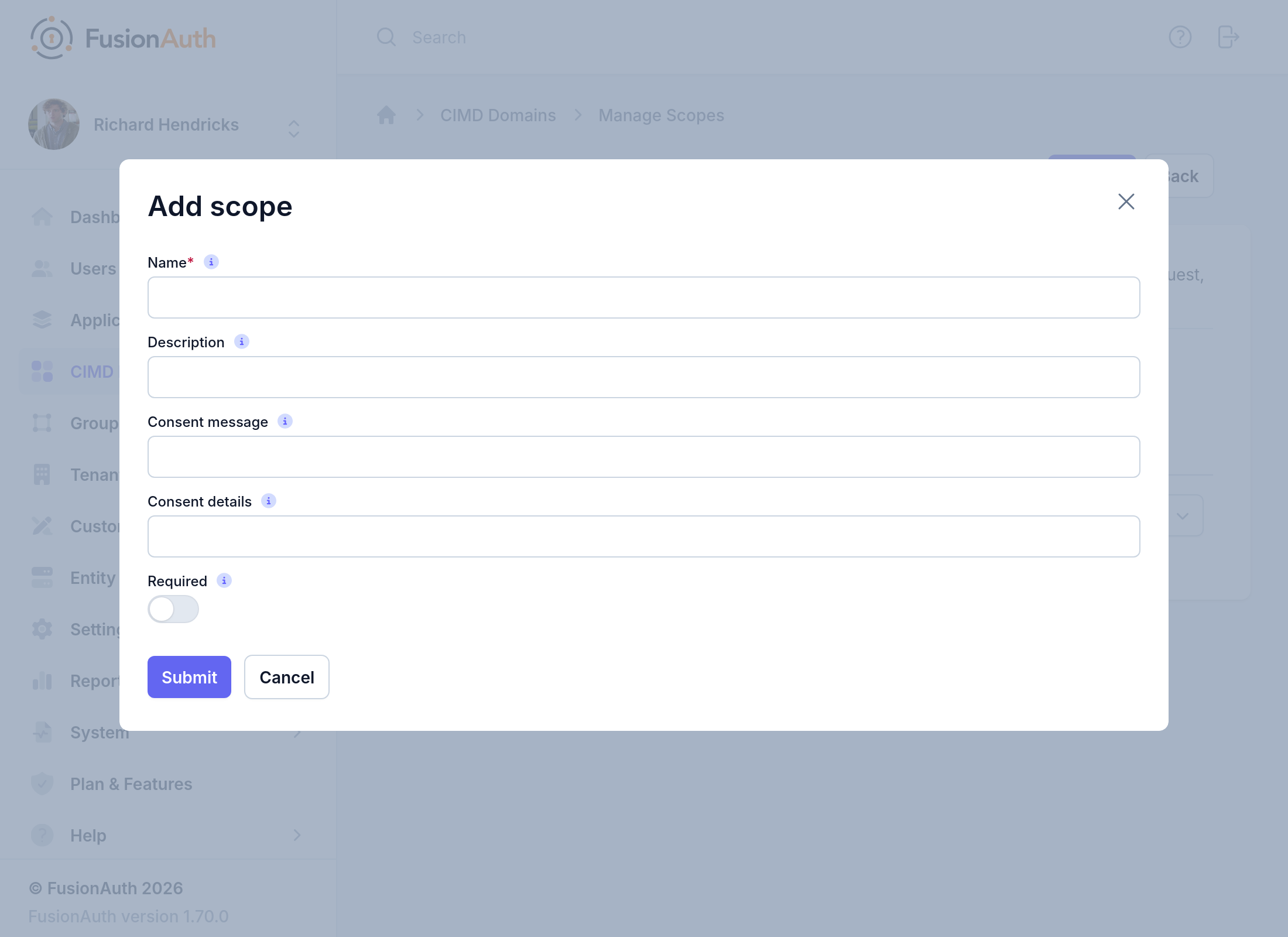 The Add scope form.
