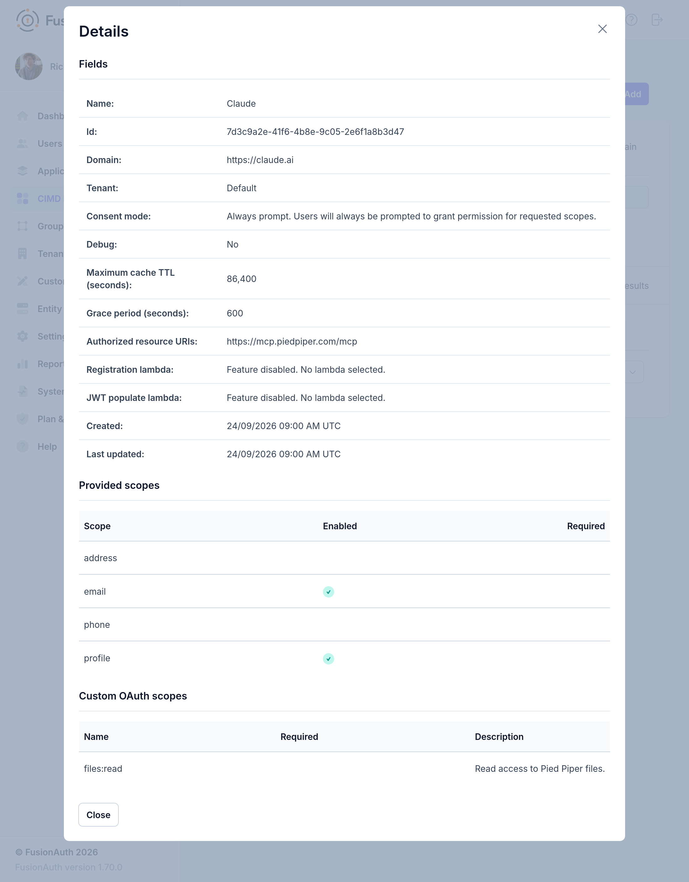 The View CIMD domain modal.