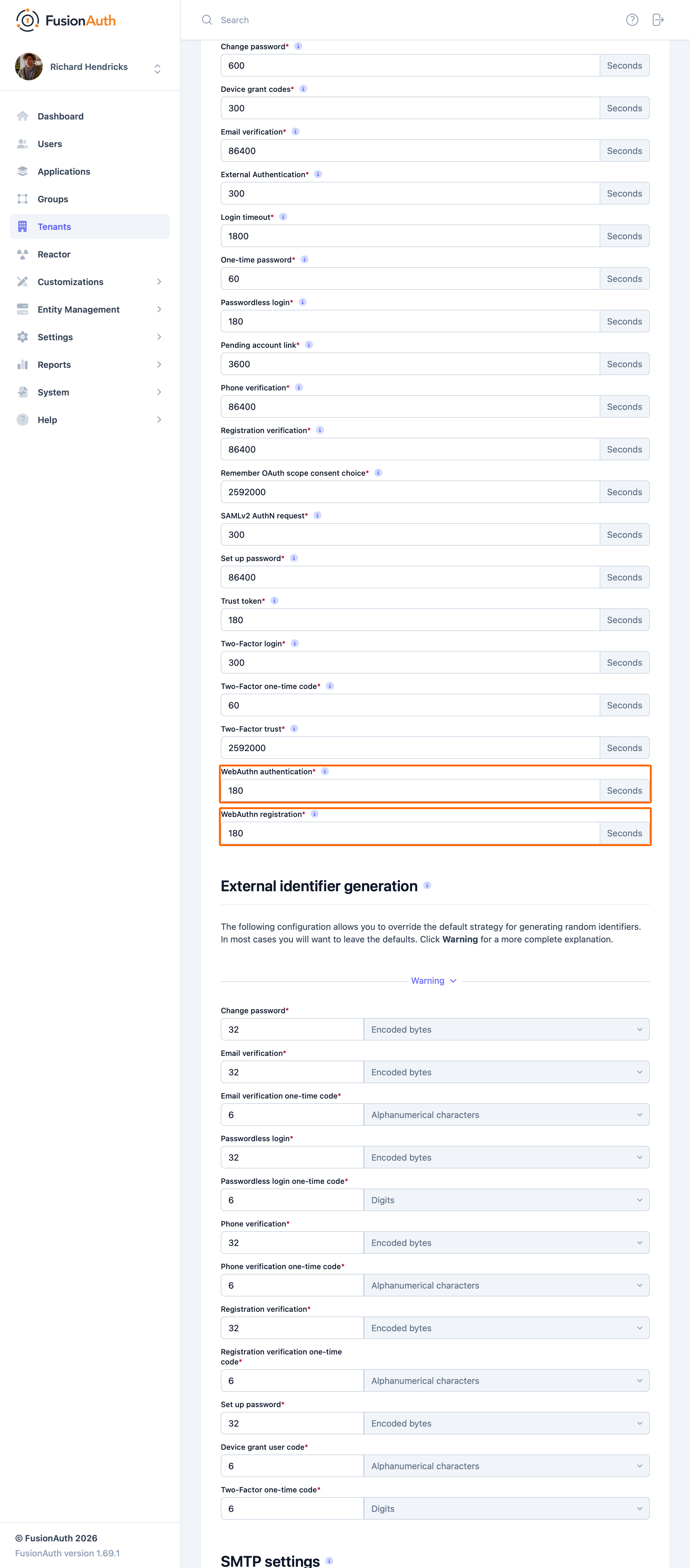 The tenant settings to customize WebAuthn challenge lifetime.