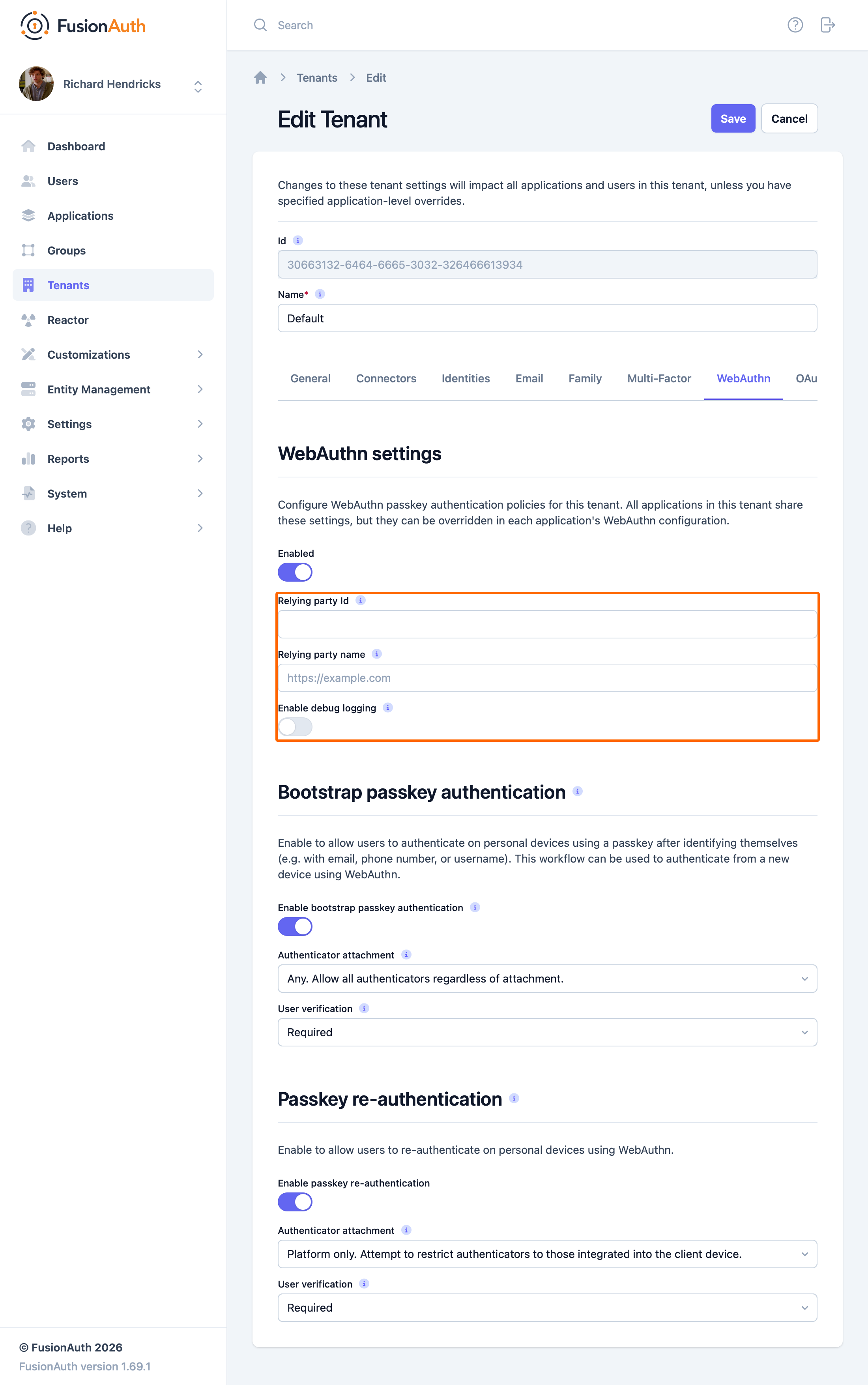 The tenant WebAuthn general configuration settings.