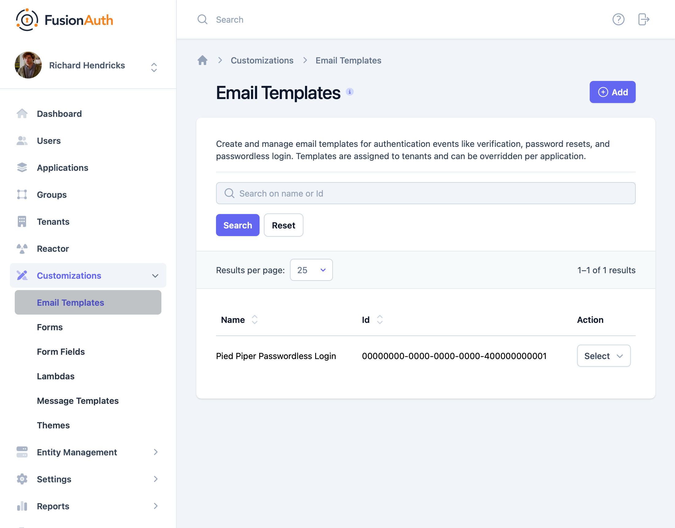 The email templates page.
