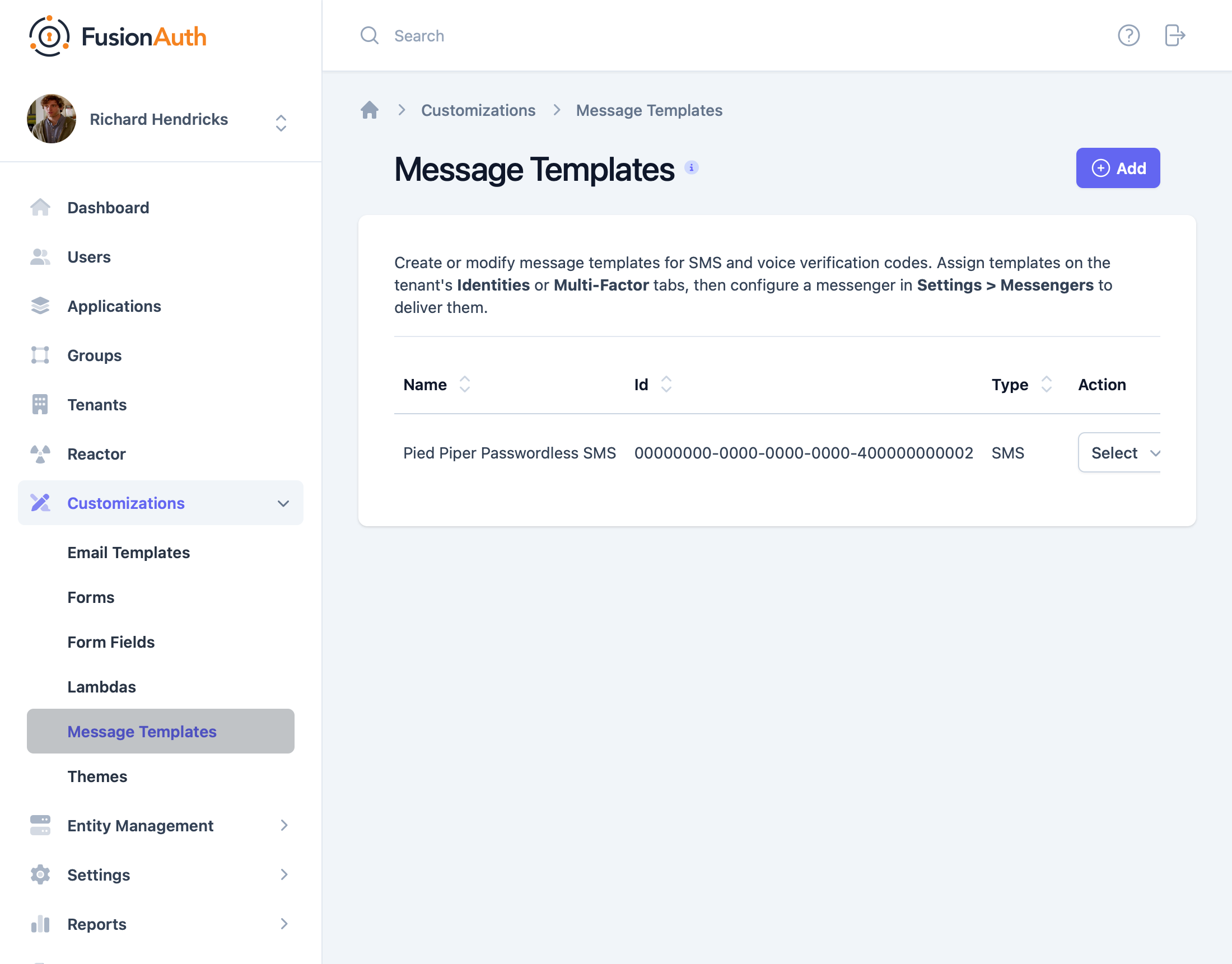 The message template page.