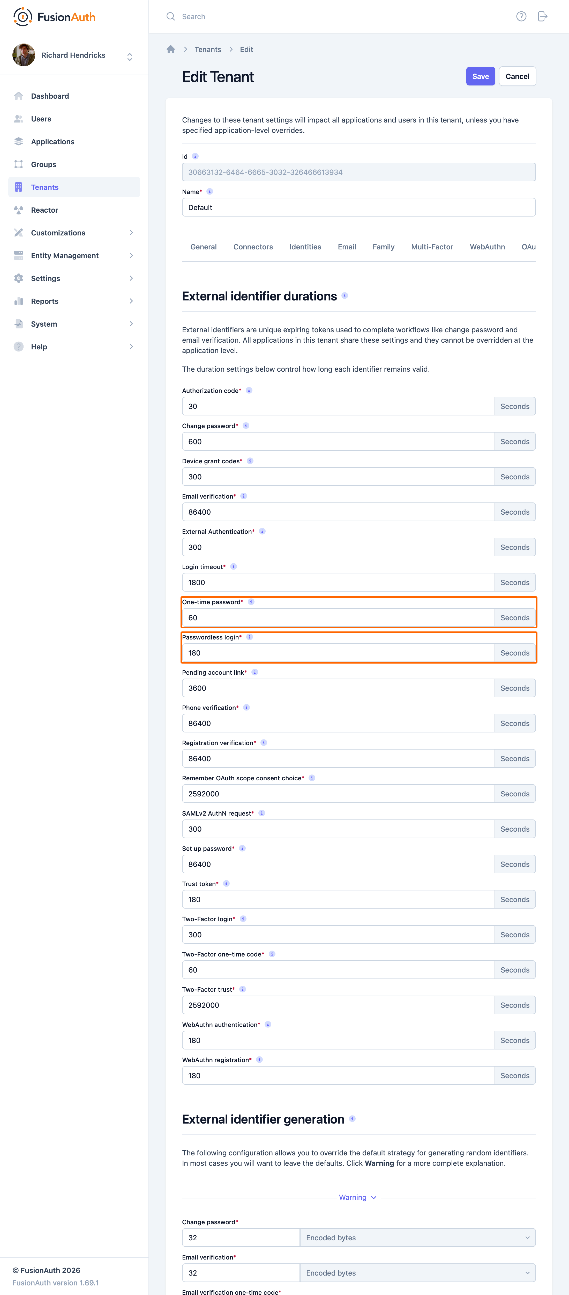The tenant settings to customize the passwordless code lifetime.