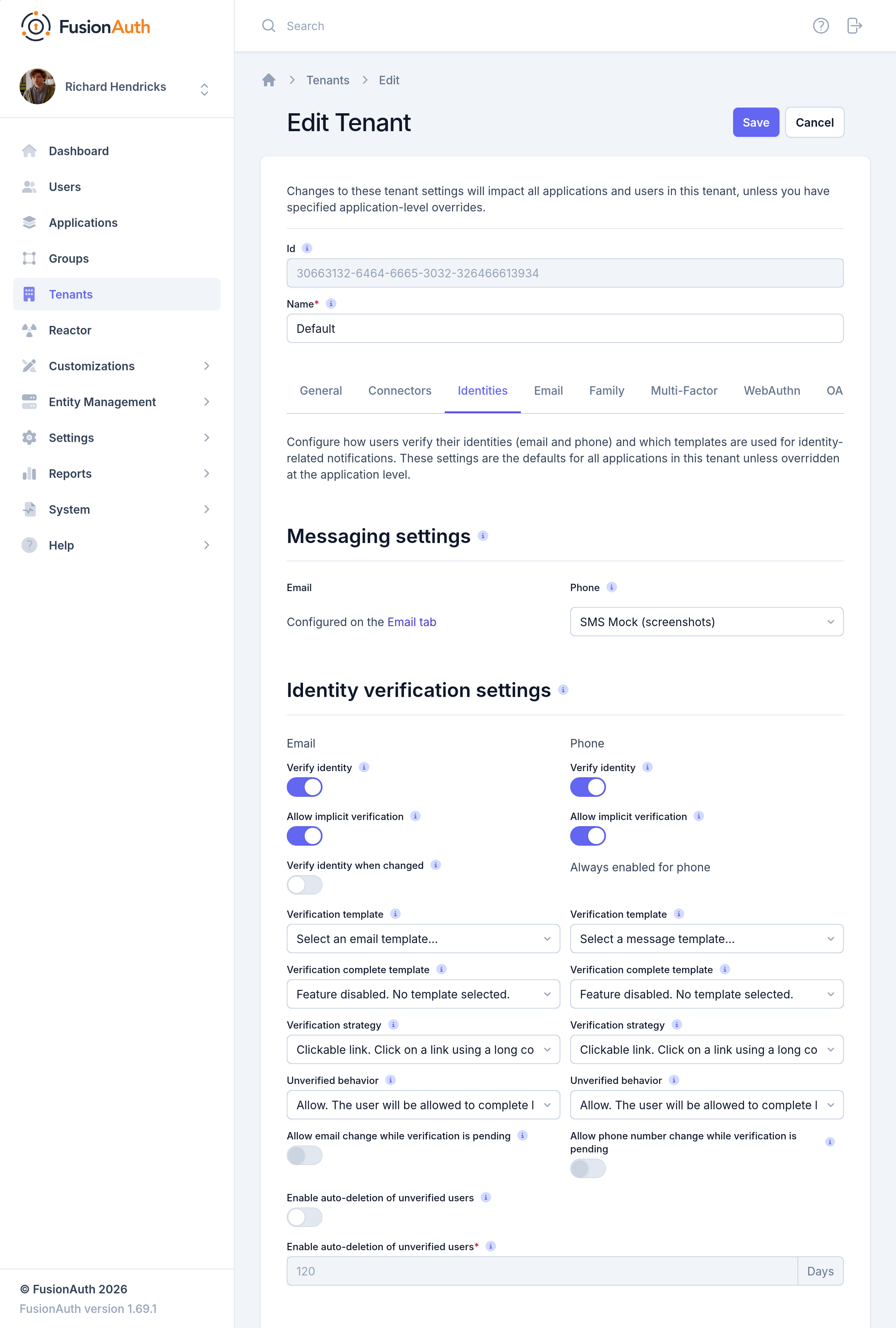 Tenant Configuration - Identities settings