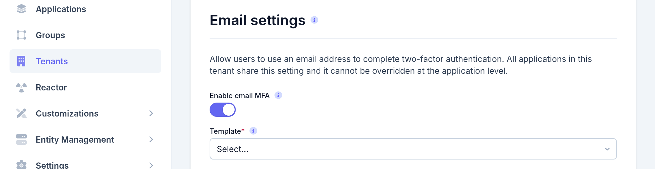 Tenant Configuration - MFA email settings