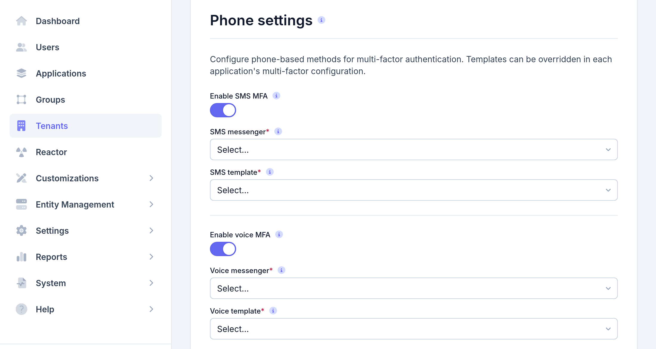 Tenant Configuration - MFA Phone settings