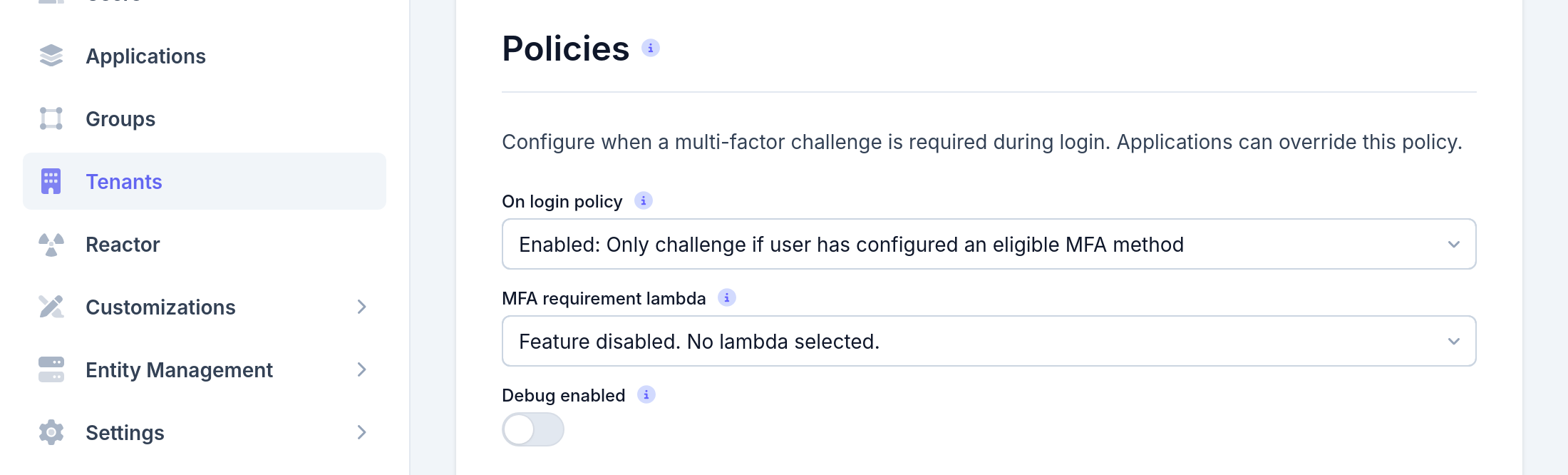 Tenant Configuration - MFA policy settings