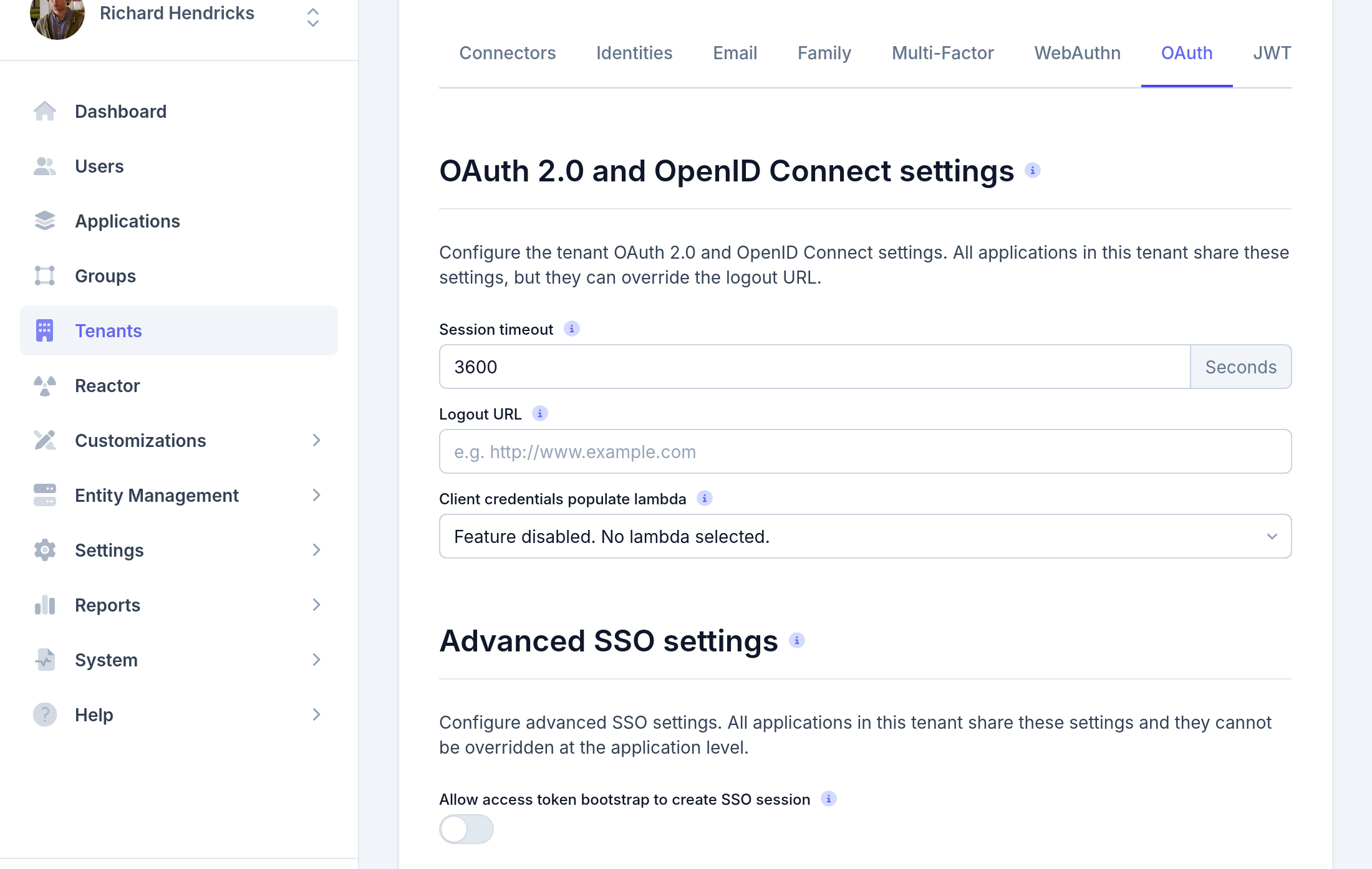 Tenant Configuration - OAuth