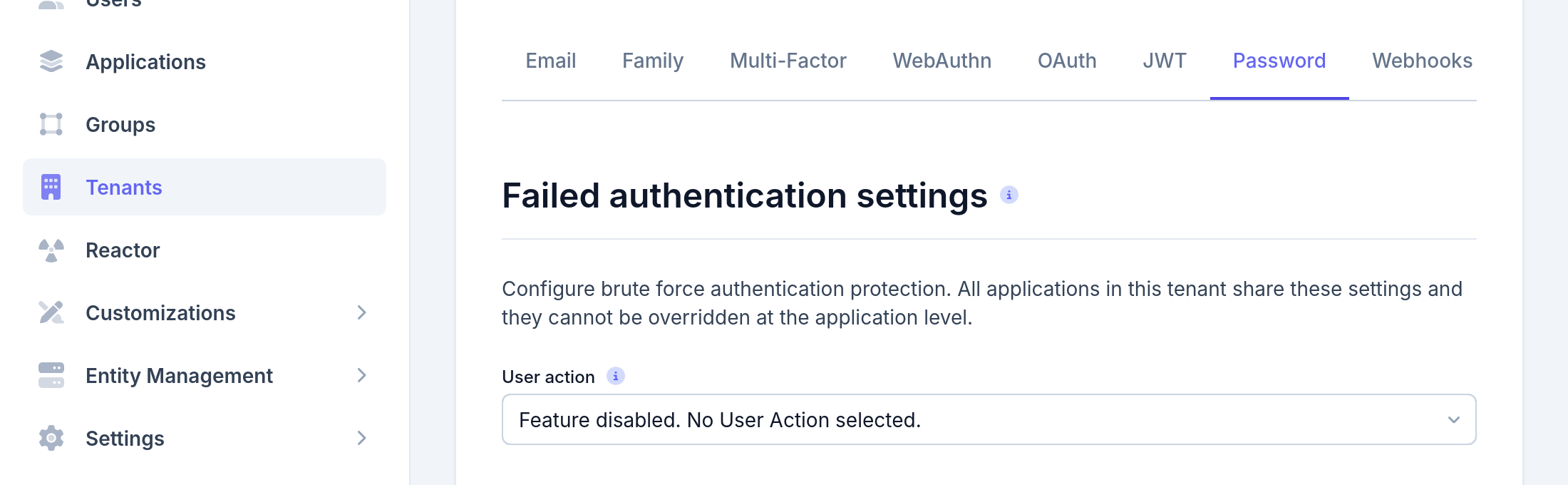 Tenant Configuration - Password: failed authentication settings