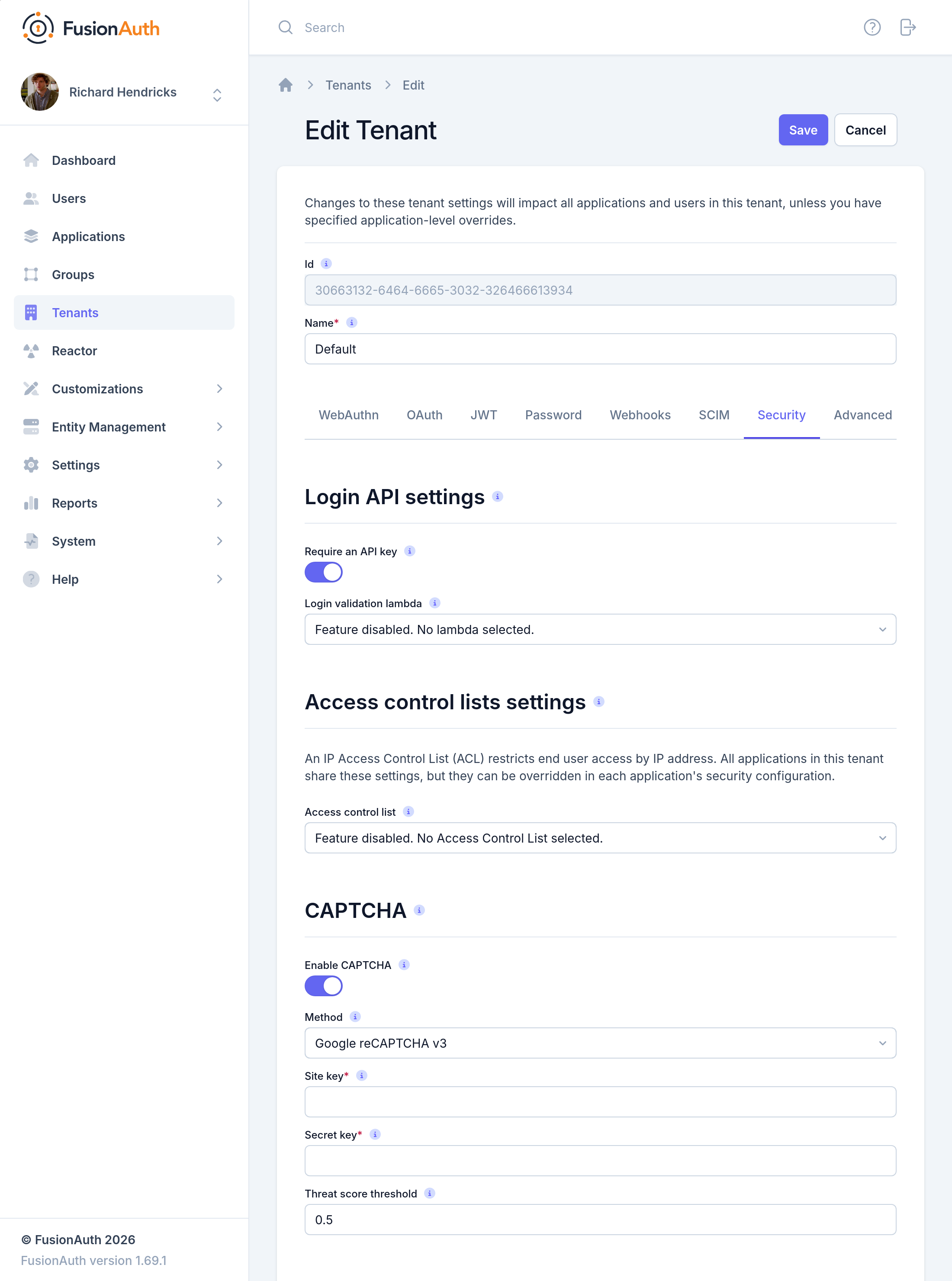 Tenant Configuration - Security: ACL and CAPTCHA