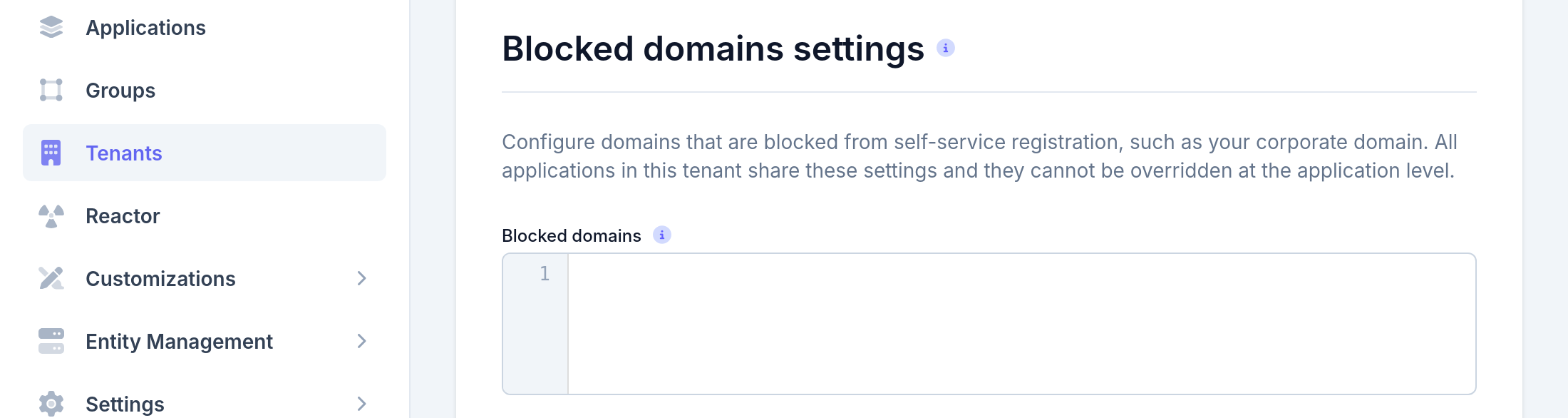 Tenant Configuration - Security: Blocked domains