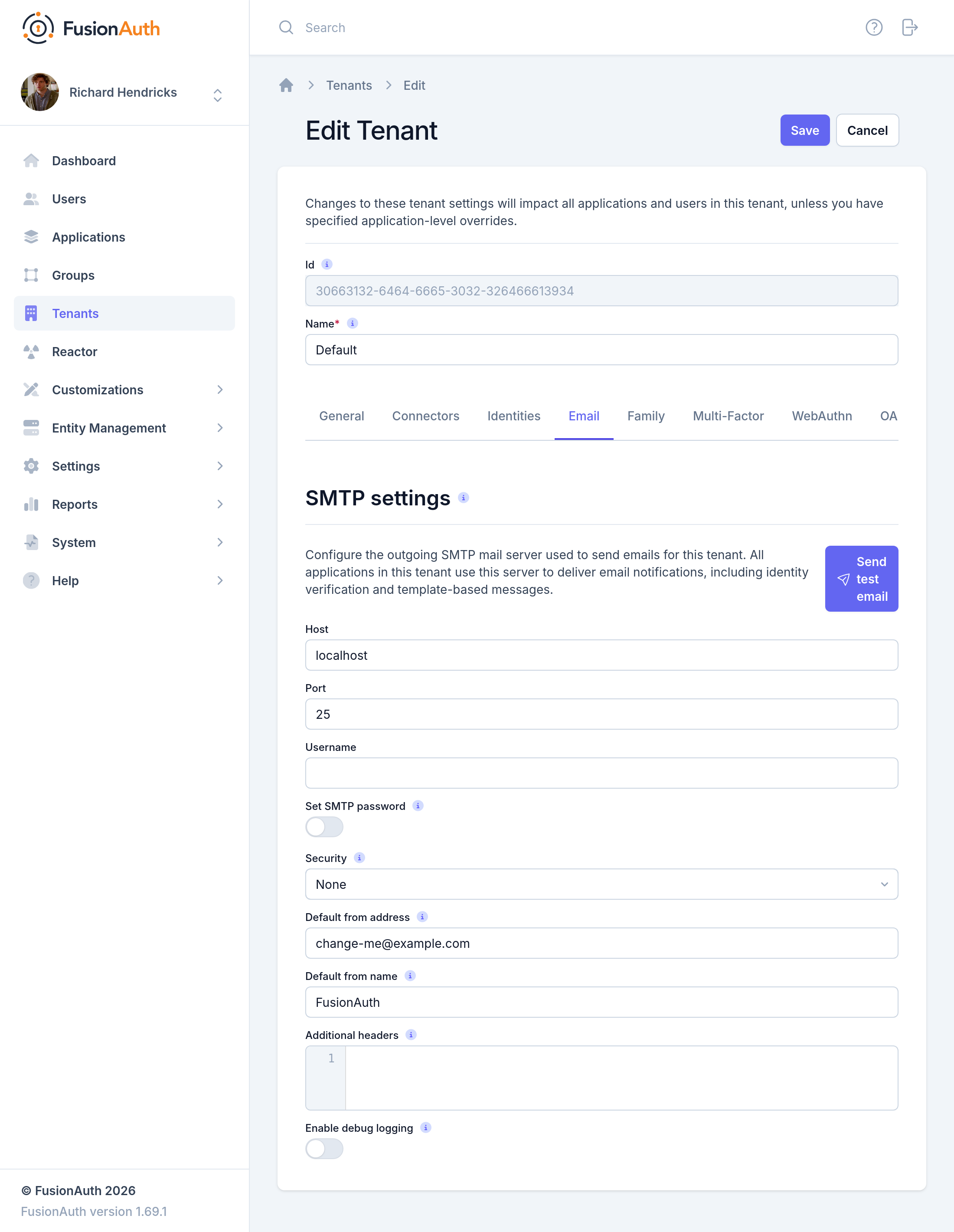 Tenant Configuration - SMTP settings