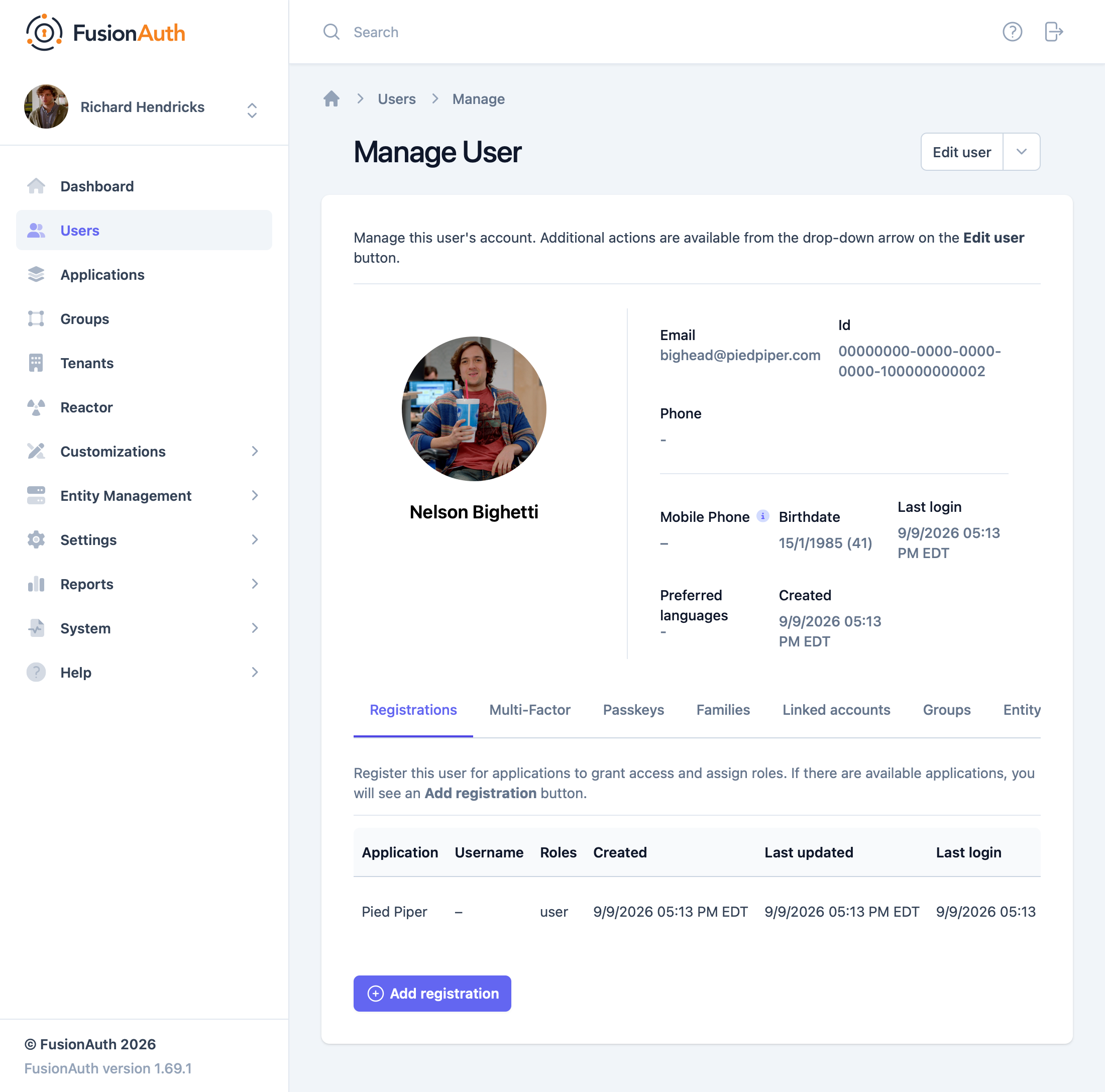 The FusionAuth admin UI showing dates formatted for the user's preferred locale.